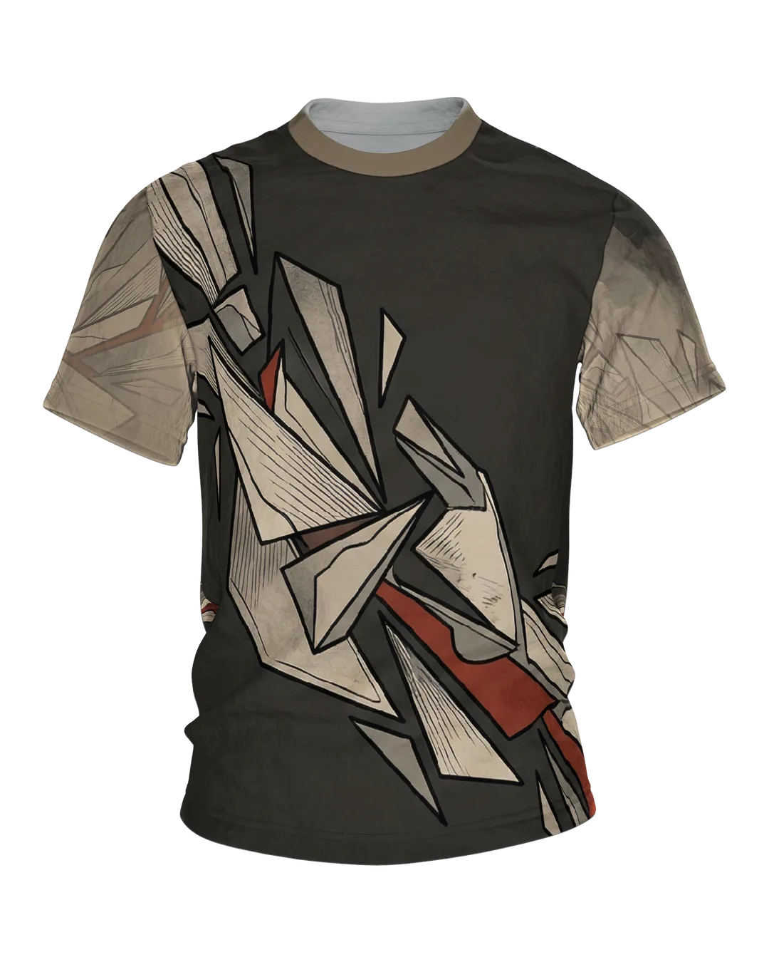 Origami Shards T-shirt: Paper Edges in Beige and Red
