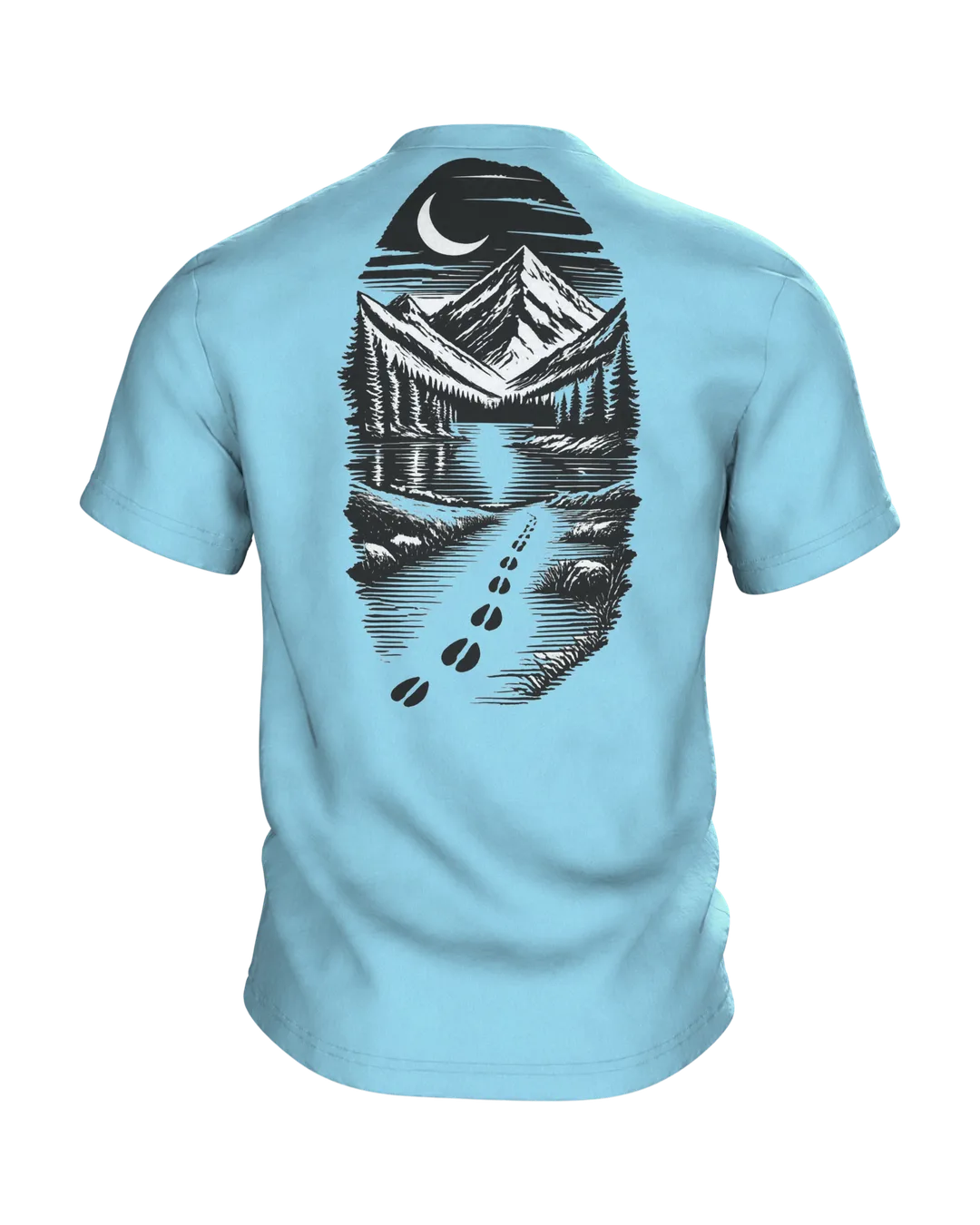 Hirsch T-Shirt „Wildtiere“: Hirschkopf mit Bergsee, Rückseite
