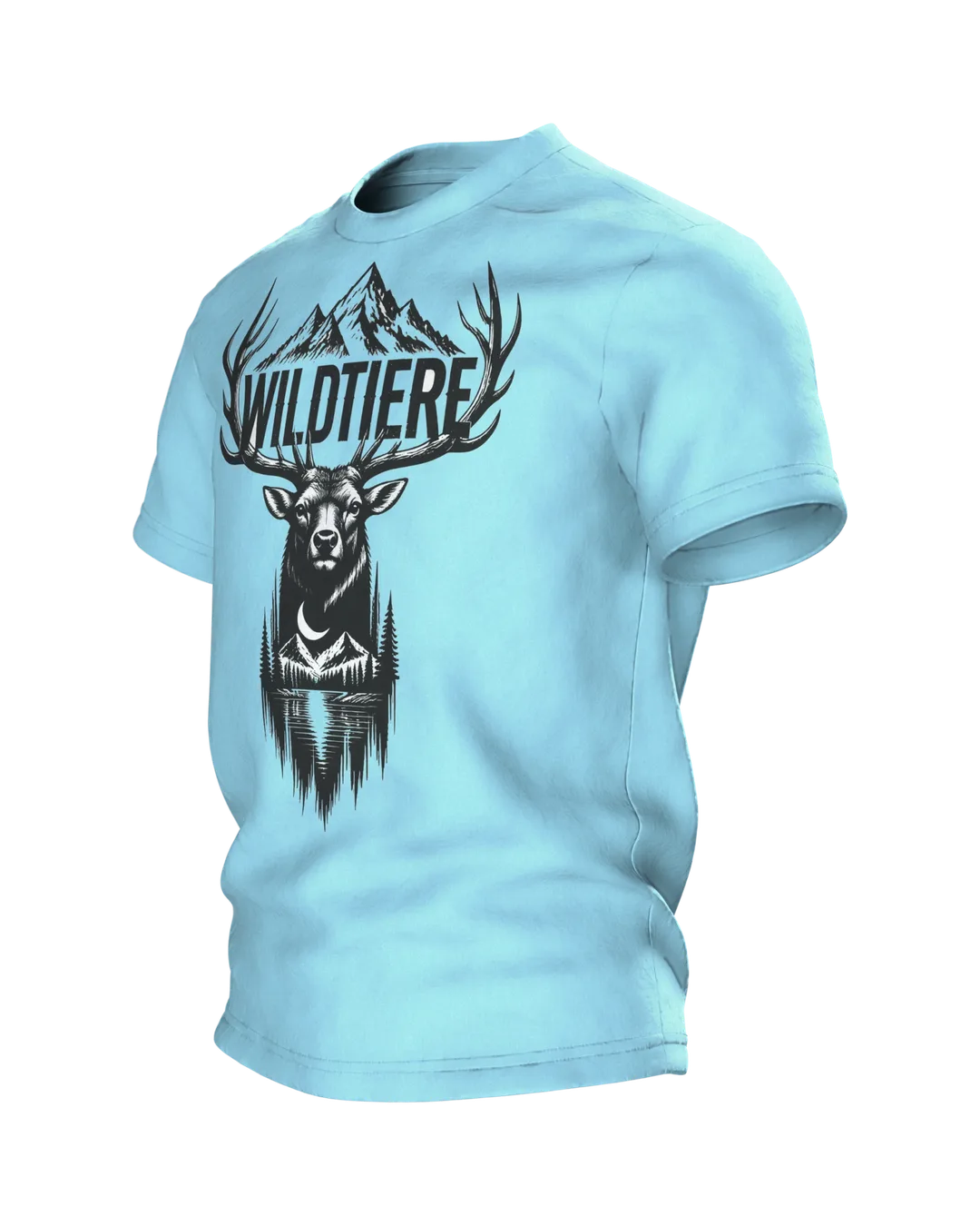 Hirsch T-Shirt „Wildtiere“: Hirschkopf mit Bergsee, Seitenansicht rechts