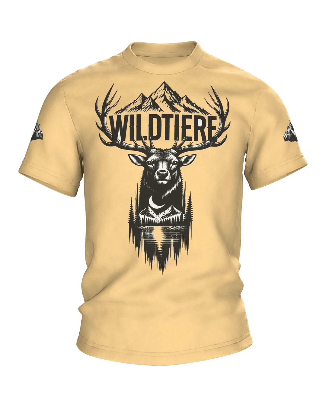 Hirsch T-Shirt „Wildtiere“: Hirschkopf mit Bergsee