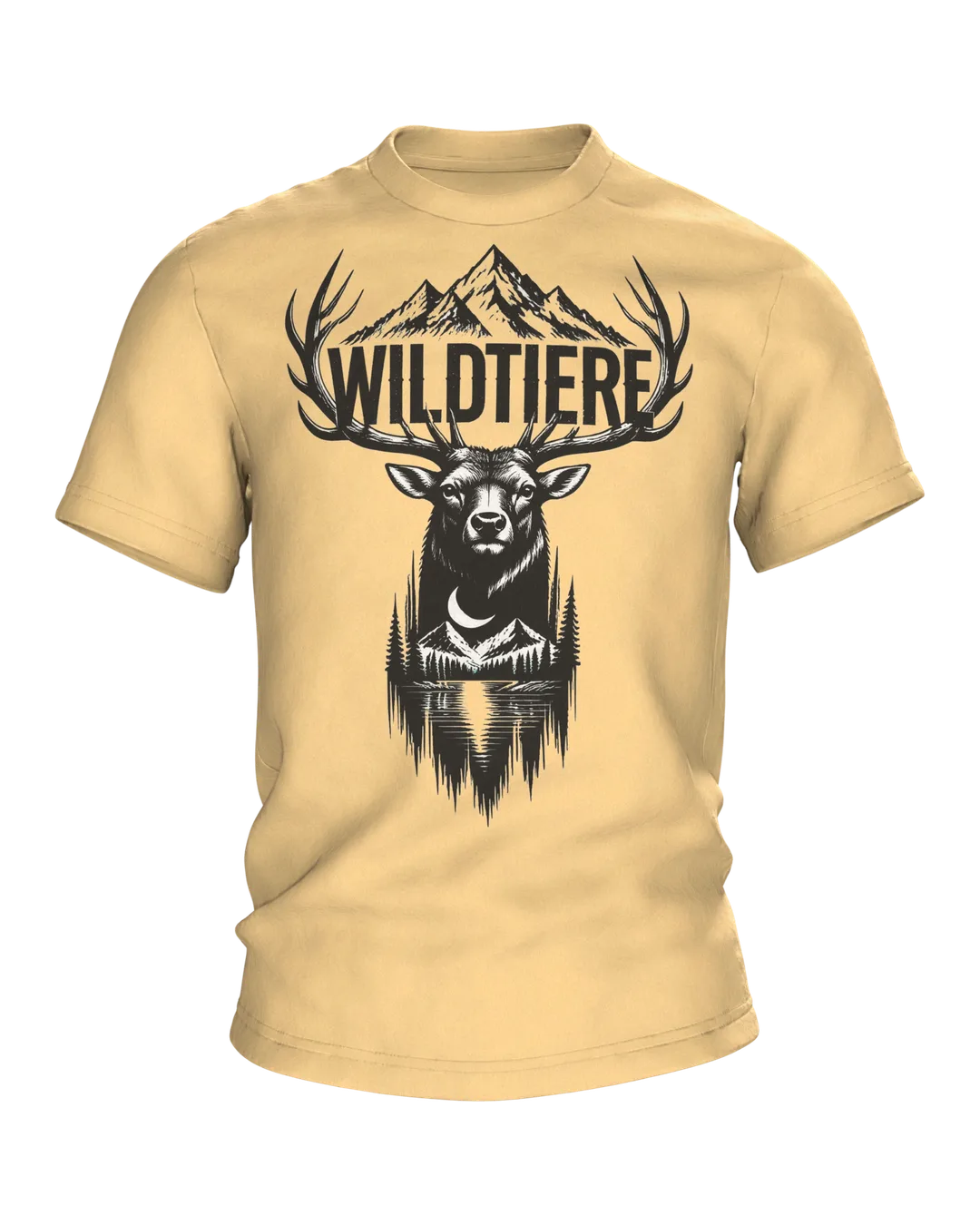 Hirsch T-Shirt „Wildtiere“: Hirschkopf mit Bergsee