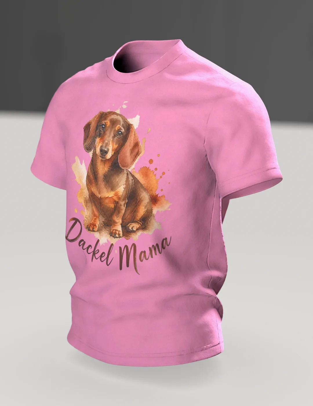 Dackel Mama T-shirt, Watercolor Dachshund Portrait in an Autumn Look, In context, angled