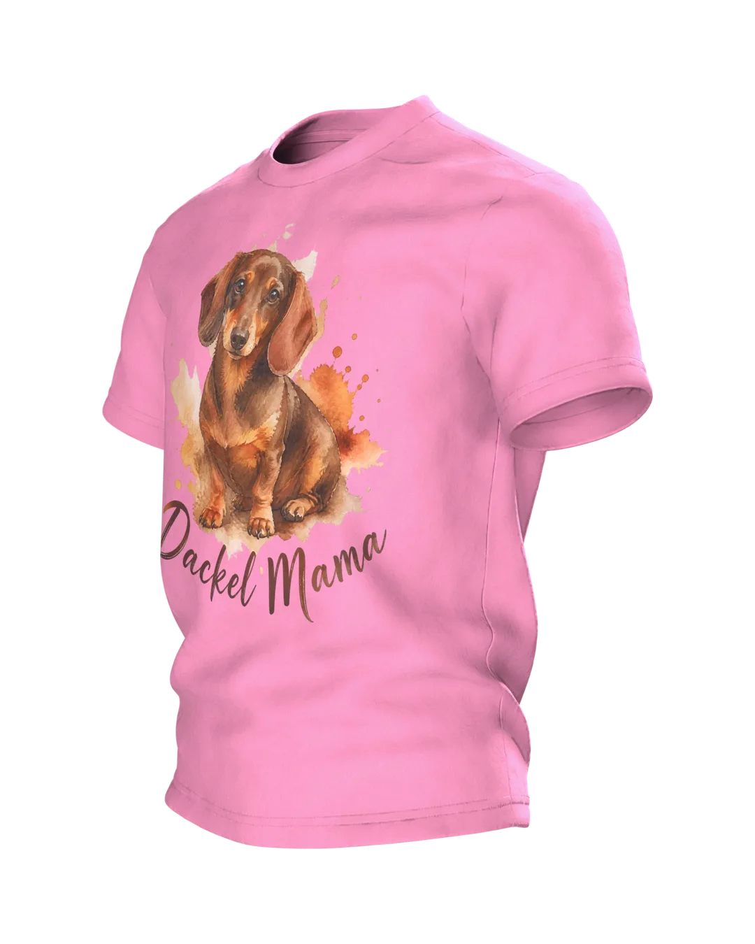 Dackel Mama T-shirt, Watercolor Dachshund Portrait in an Autumn Look, Side view, right