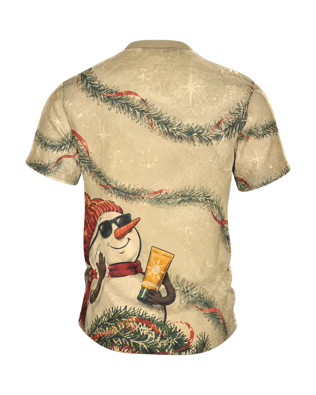 Surfender Weihnachtsmann Shirt: Santa und Schneemann, Rückseite