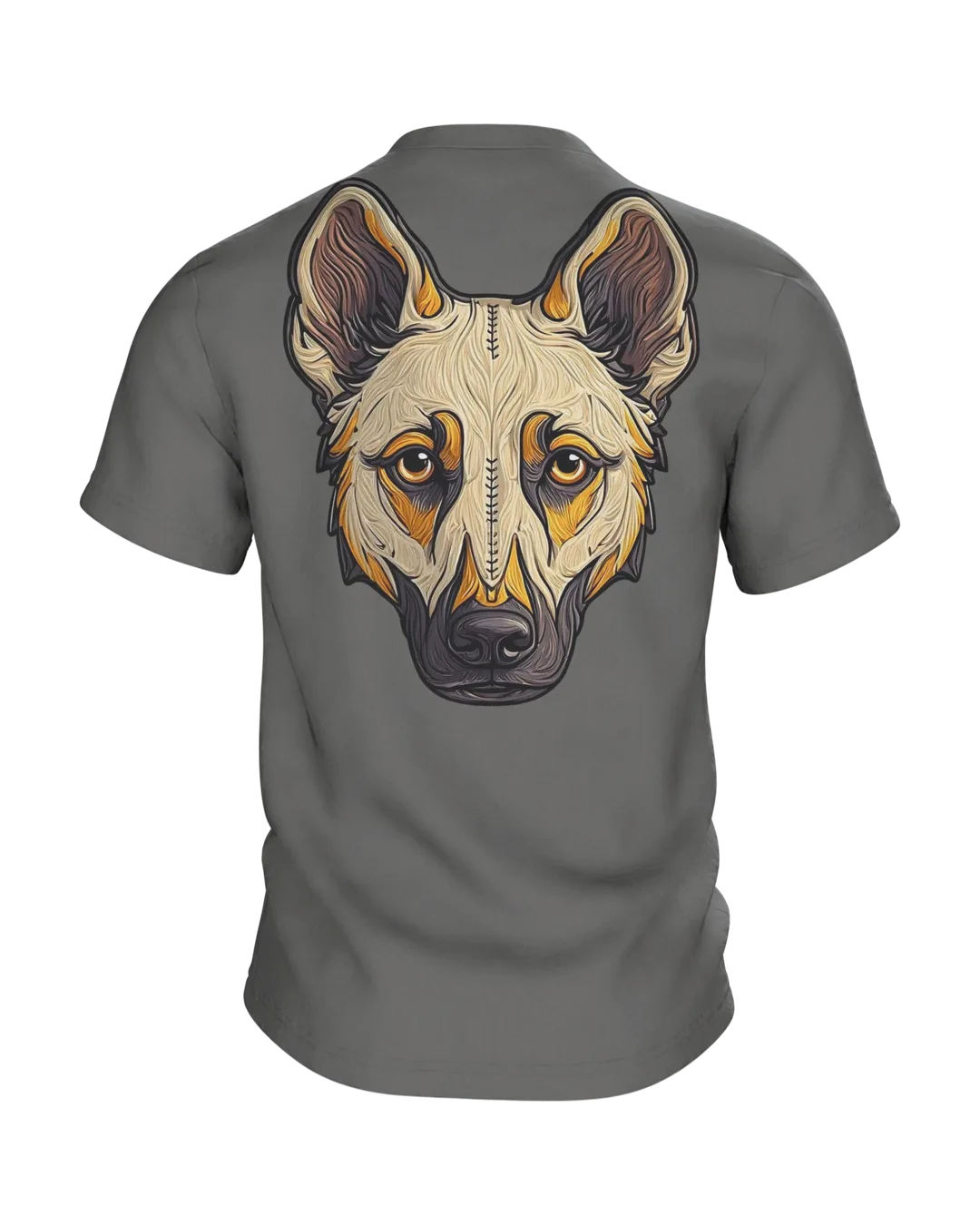 Schäferhund Wappen T-Shirt in Stickerei-Optik, Kopf im Schild vorn, Porträt mit Ziernaht am Rücken, Rückseite