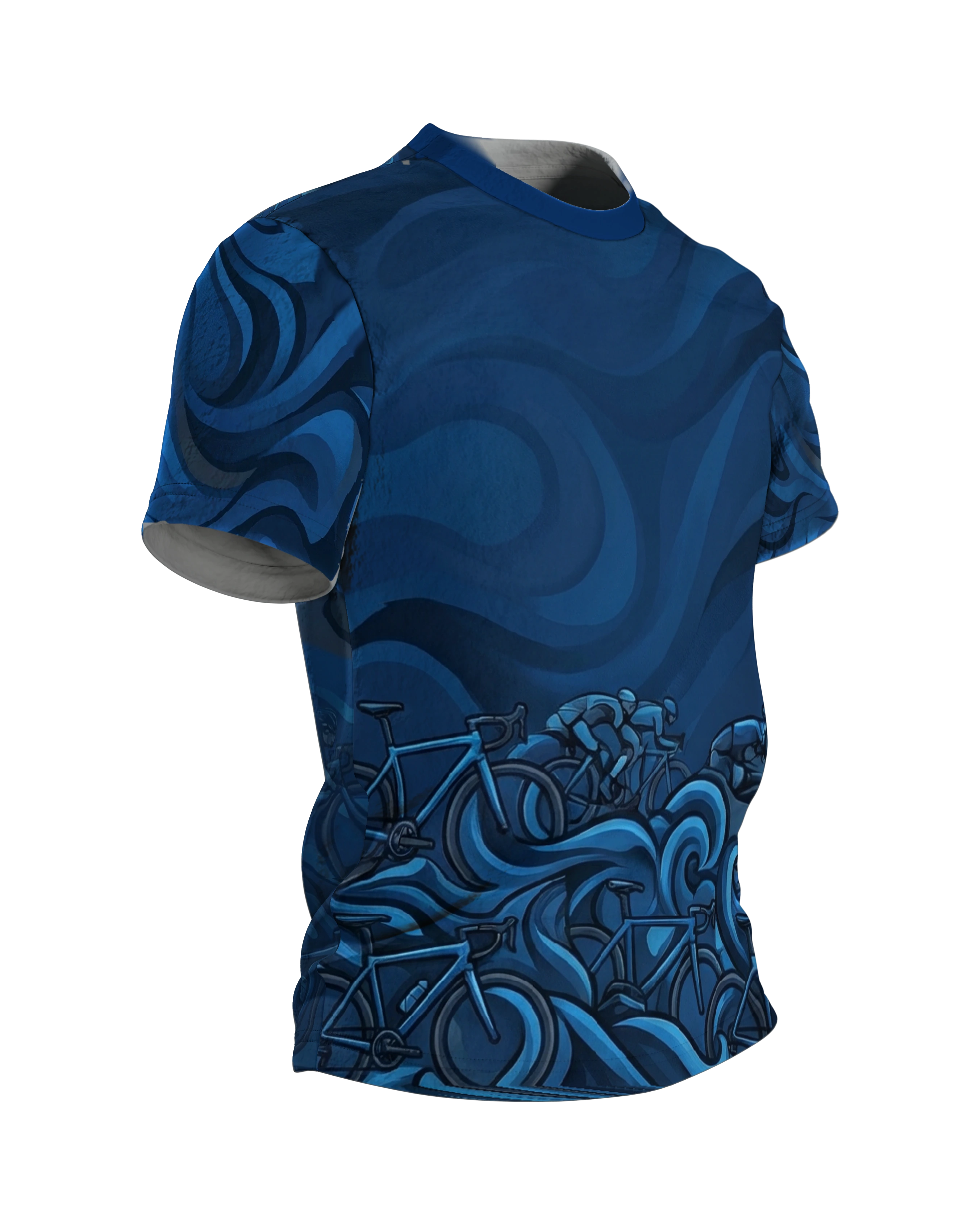 Rennrad Peloton T-Shirt: Blaue Dynamik, Seitenansicht links
