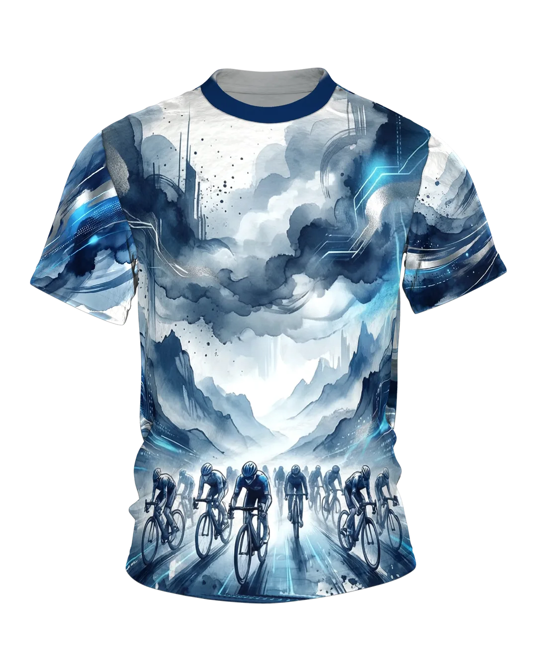 Futurismus Peloton T-Shirt: Rennrad-Feld im Aquarell-Sturm