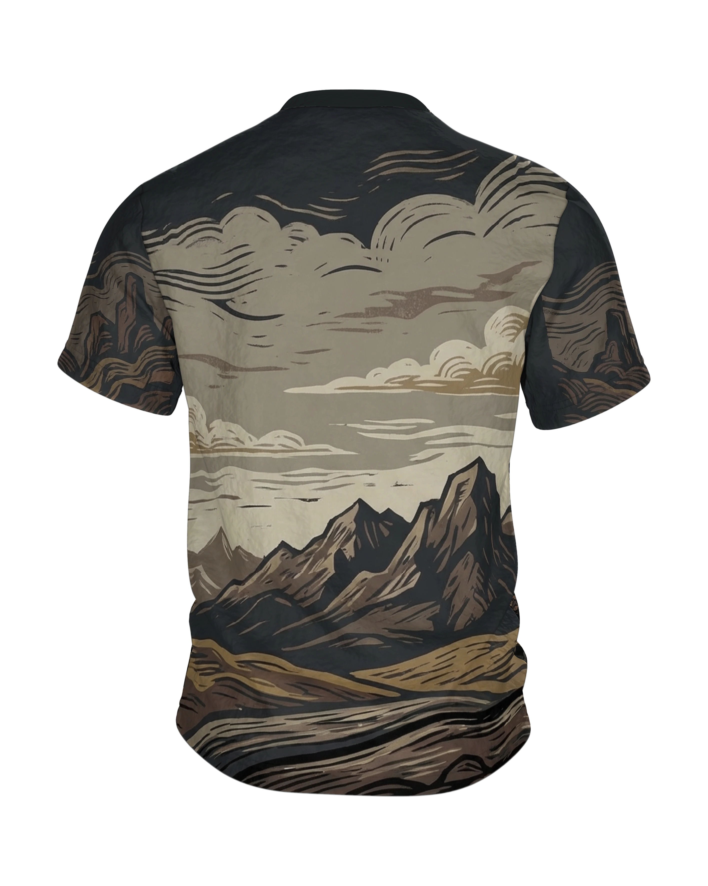 Holzschnitt Berge T-Shirt: Natur pur, Rückseite