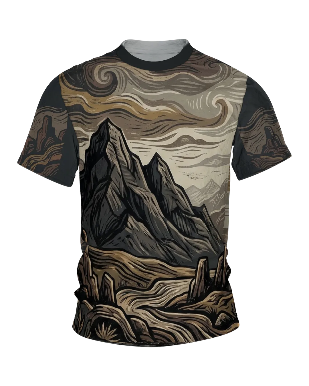 Holzschnitt Berge T-Shirt: Natur pur