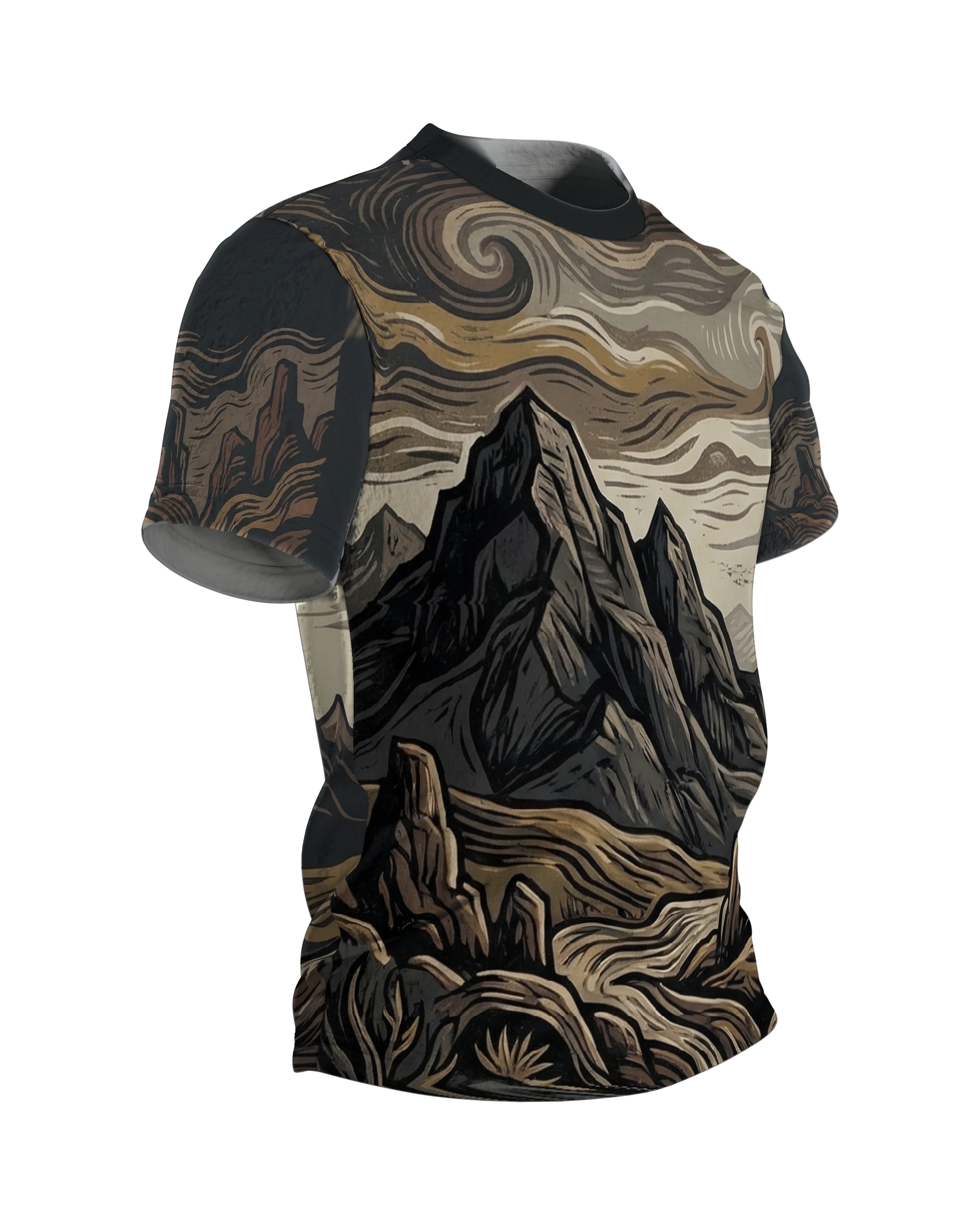 Holzschnitt Berge T-Shirt: Natur pur, Seitenansicht links