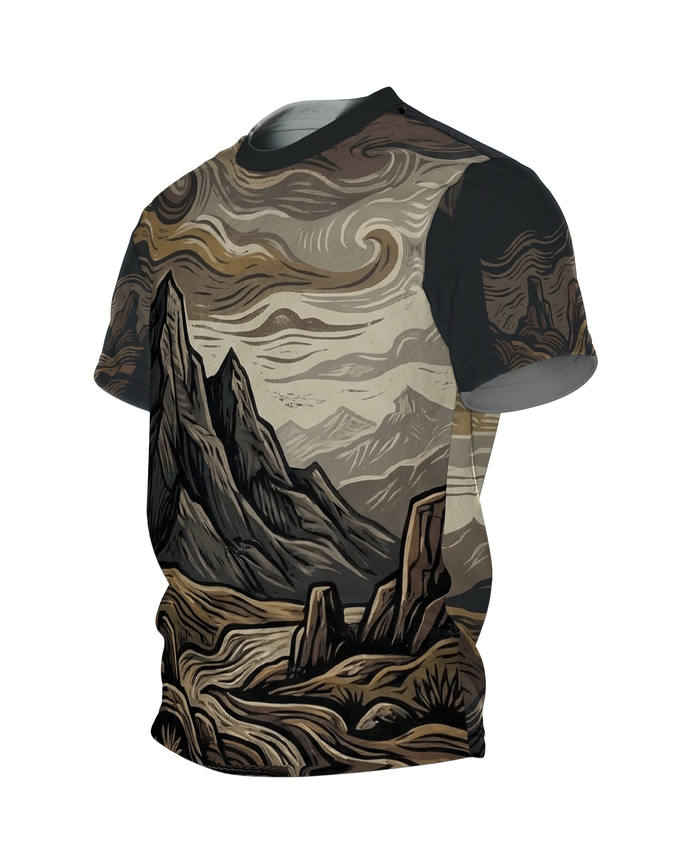 Holzschnitt Berge T-Shirt: Natur pur, Seitenansicht rechts