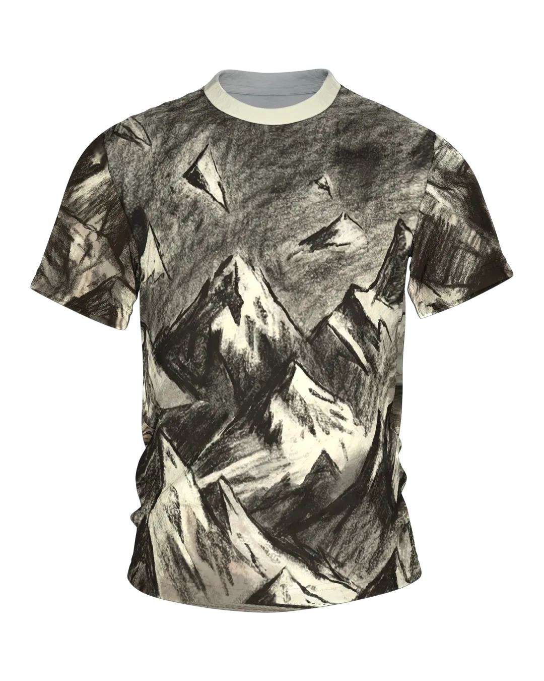 Kohlezeichnung Berge T-Shirt: Surrealer Gipfel