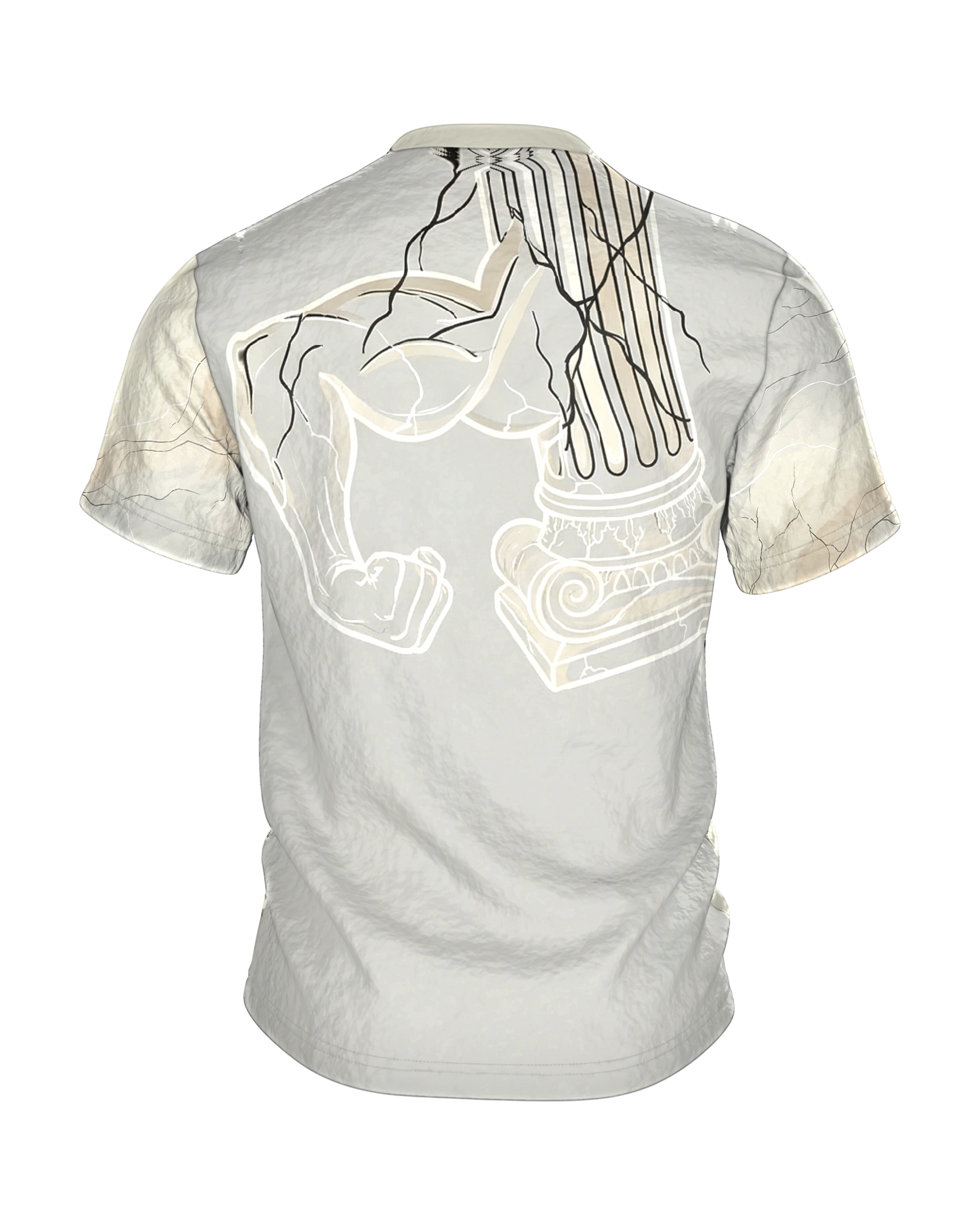 Antike Säule Bizeps T-Shirt: Marmor-Arm im Comic-Stil, Rückseite