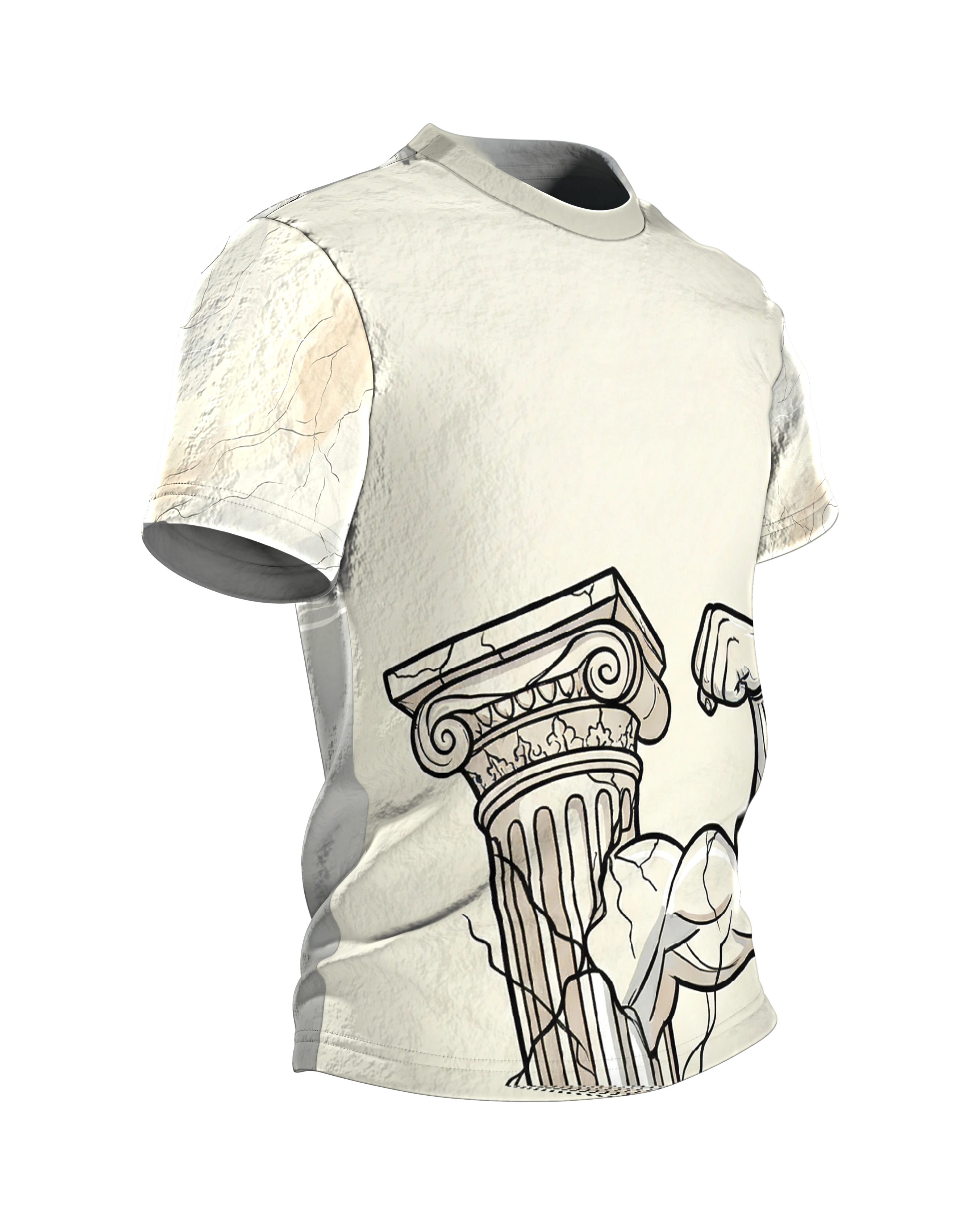Antike Säule Bizeps T-Shirt: Marmor-Arm im Comic-Stil, Seitenansicht links