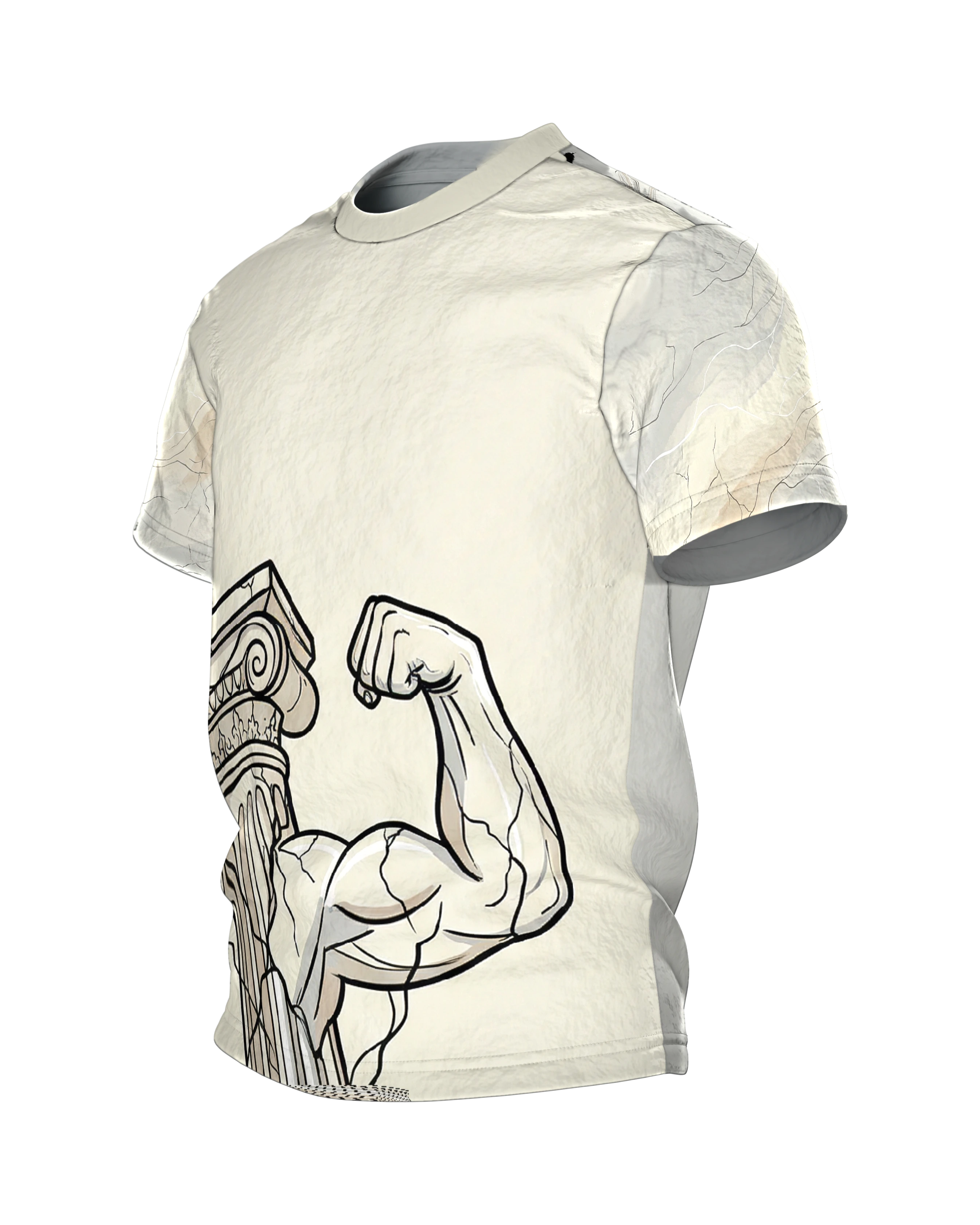 Antike Säule Bizeps T-Shirt: Marmor-Arm im Comic-Stil, Seitenansicht rechts