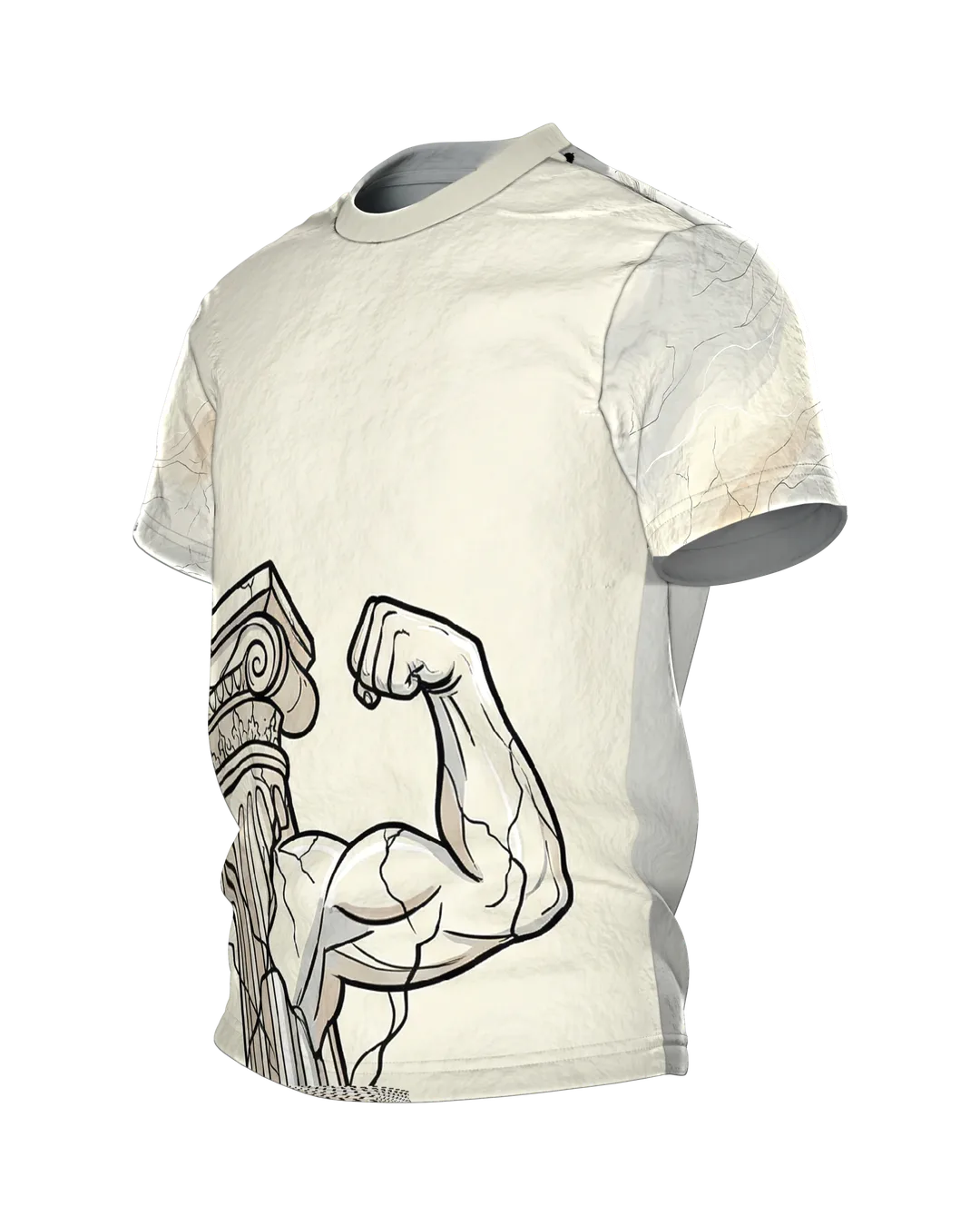 Antike Säule Bizeps T-Shirt: Marmor-Arm im Comic-Stil, Seitenansicht rechts