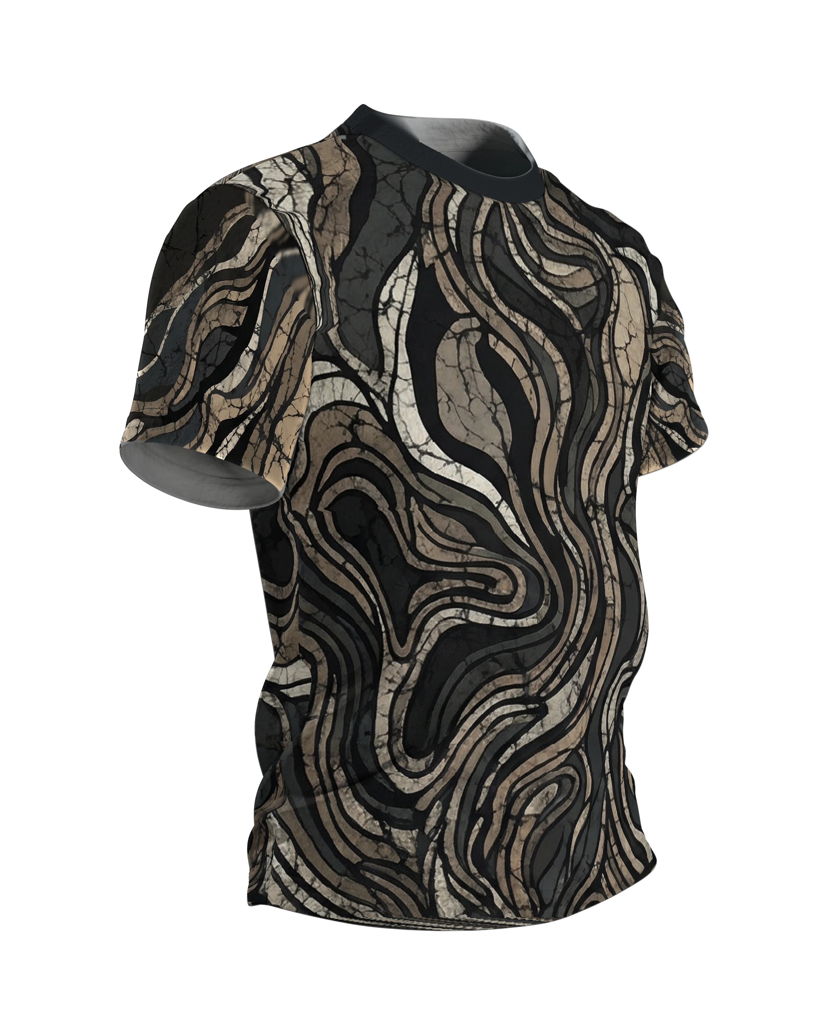 Abstraktes Topografie T-Shirt: Erdige Wellen, Seitenansicht links