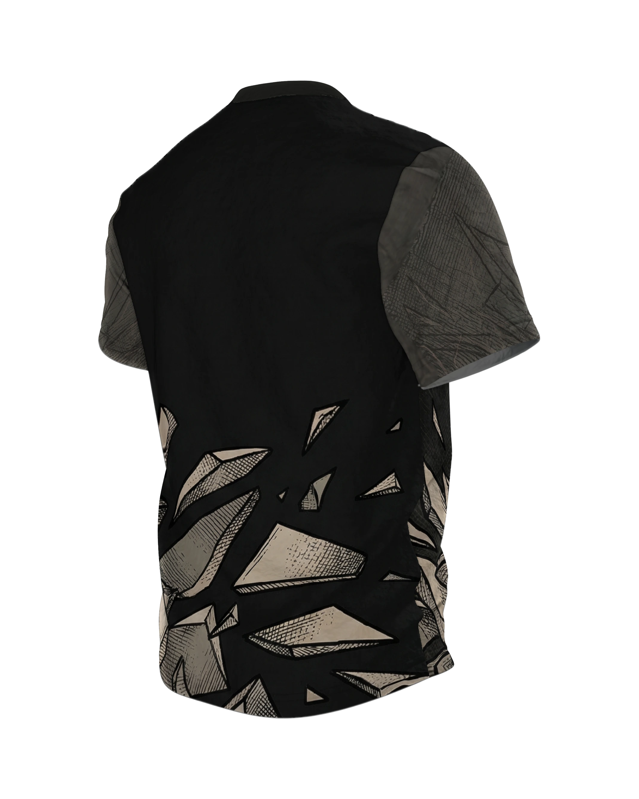 Shattered Elements T-Shirt: Explosive Dynamik, Rückseite schräg links