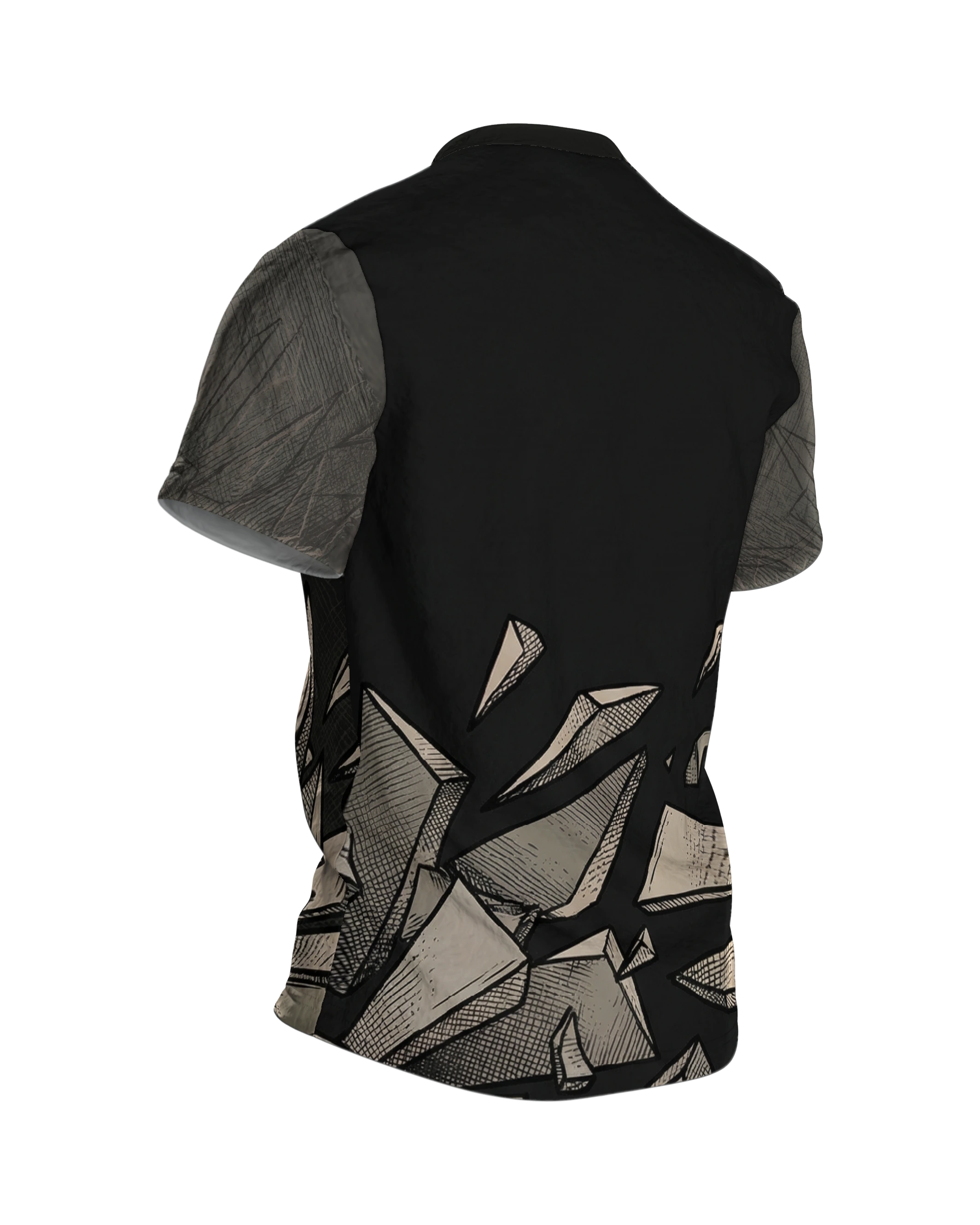 Shattered Elements T-Shirt: Explosive Dynamik, Rückseite schräg rechts