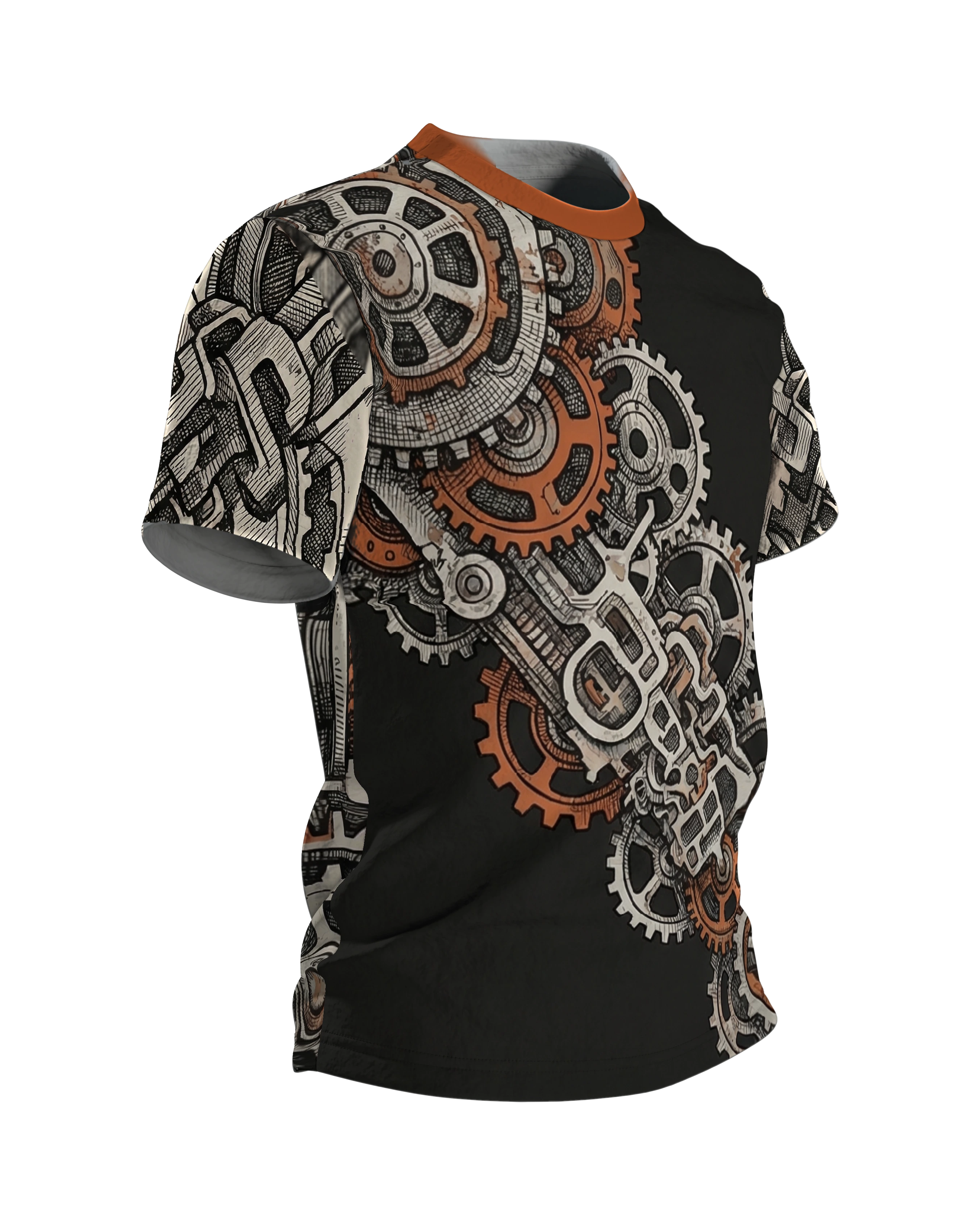 Steampunk Zahnräder T-Shirt: Vintage Mechanik, Seitenansicht links