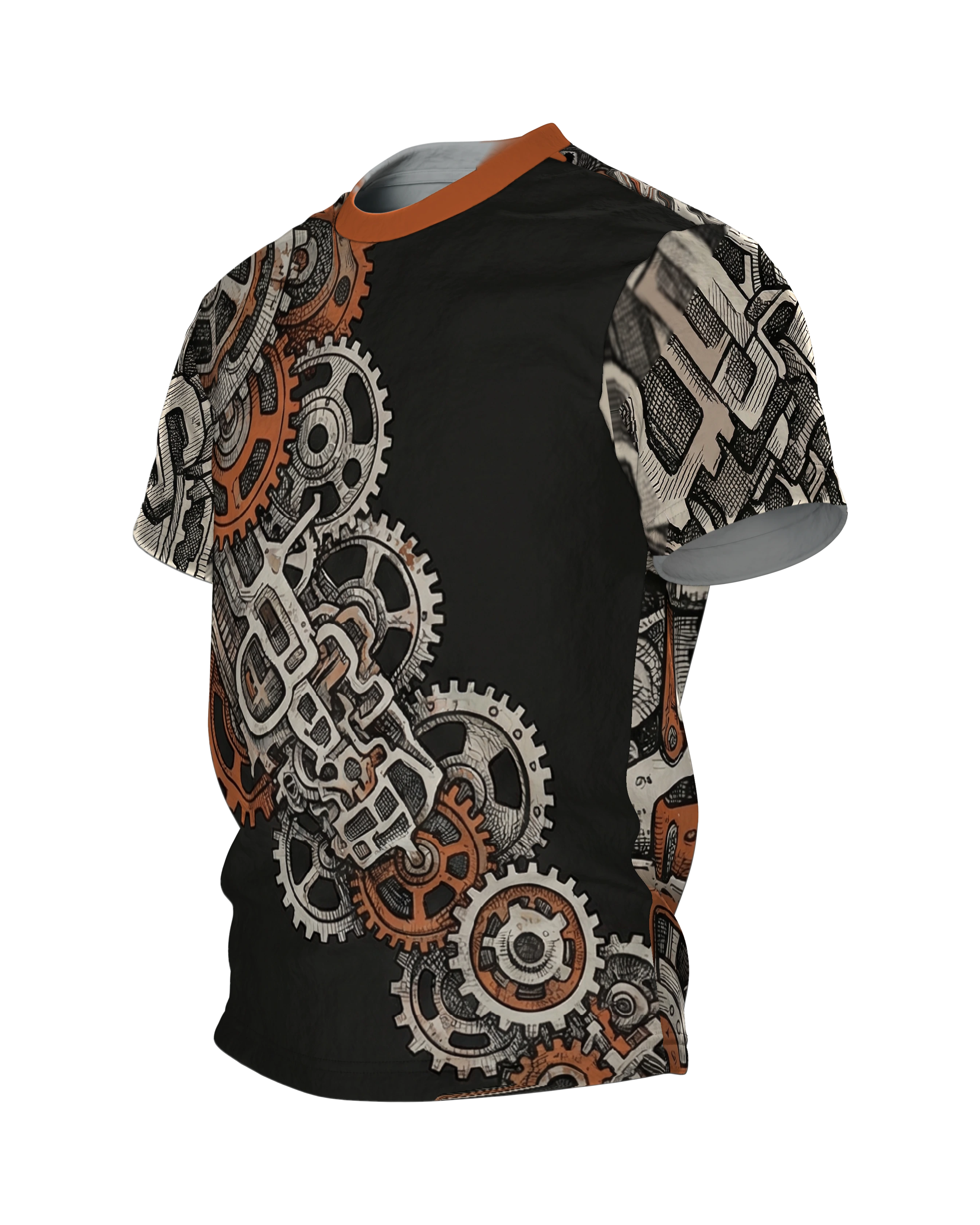 Steampunk Zahnräder T-Shirt: Vintage Mechanik, Seitenansicht rechts