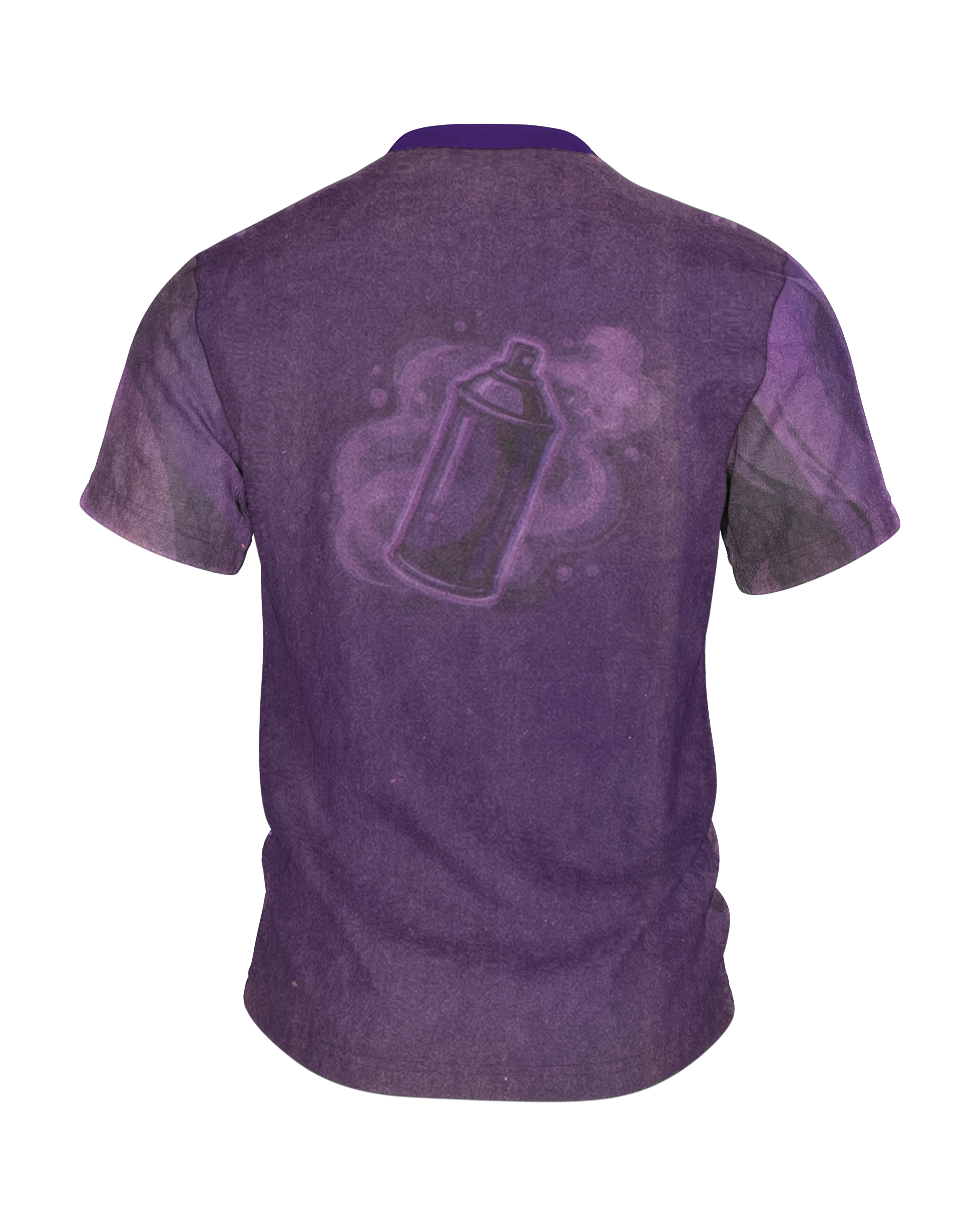 Graffiti Sprühdose T-Shirt, Retro-Dose im Violett-Nebel mit Geisterbild-Rücken, Rückseite