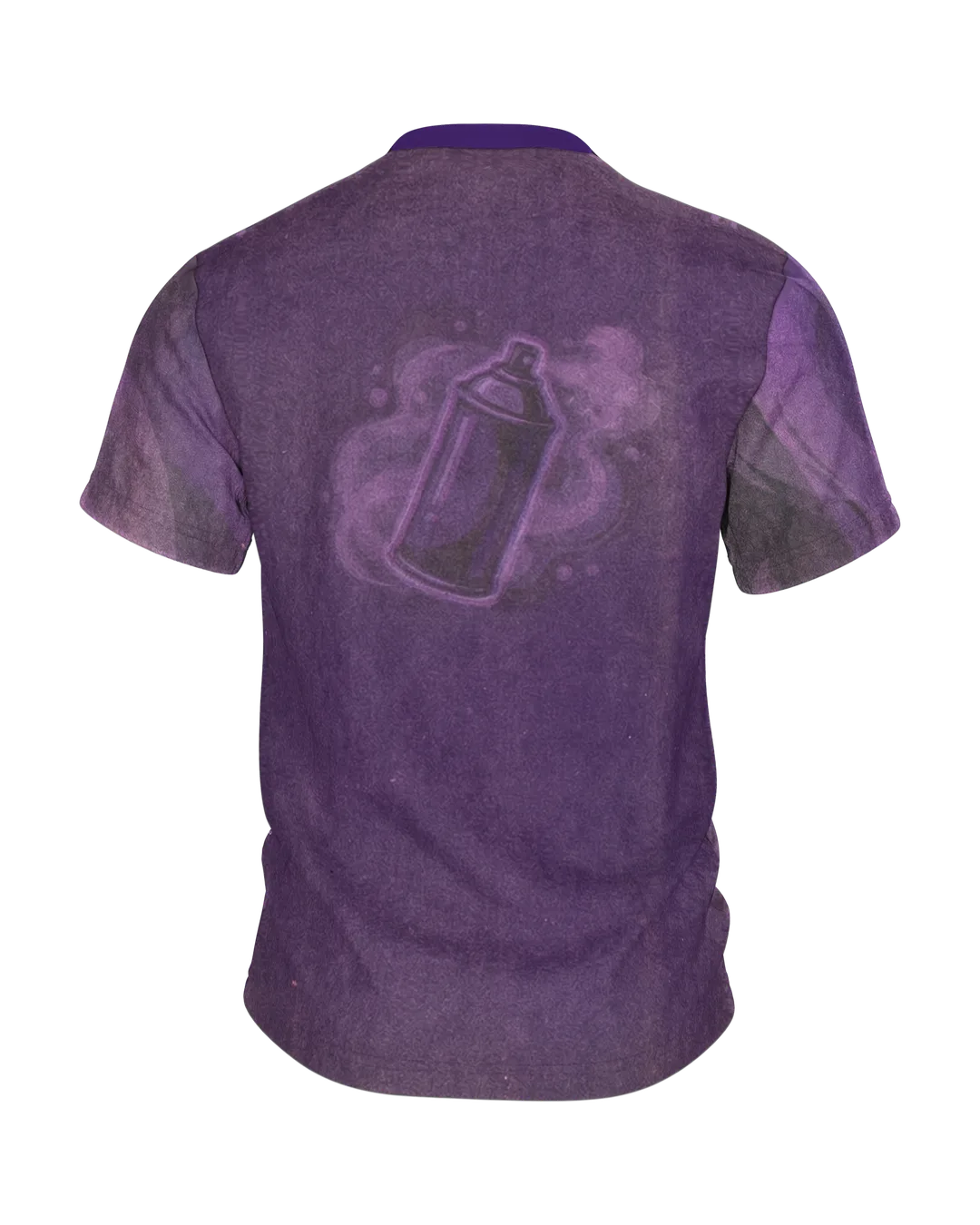 Graffiti Sprühdose T-Shirt, Retro-Dose im Violett-Nebel mit Geisterbild-Rücken, Rückseite