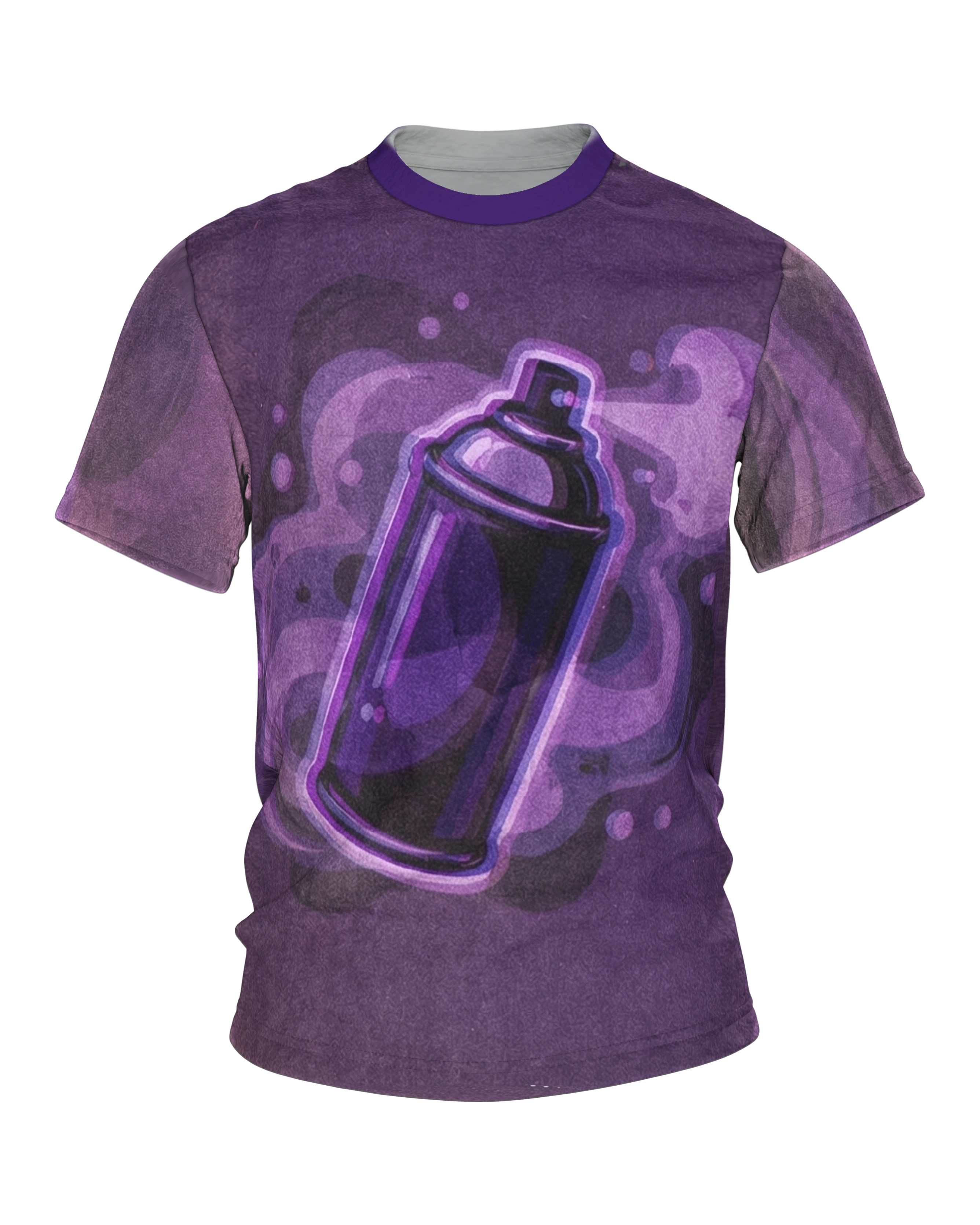 Graffiti Sprühdose T-Shirt, Retro-Dose im Violett-Nebel mit Geisterbild-Rücken