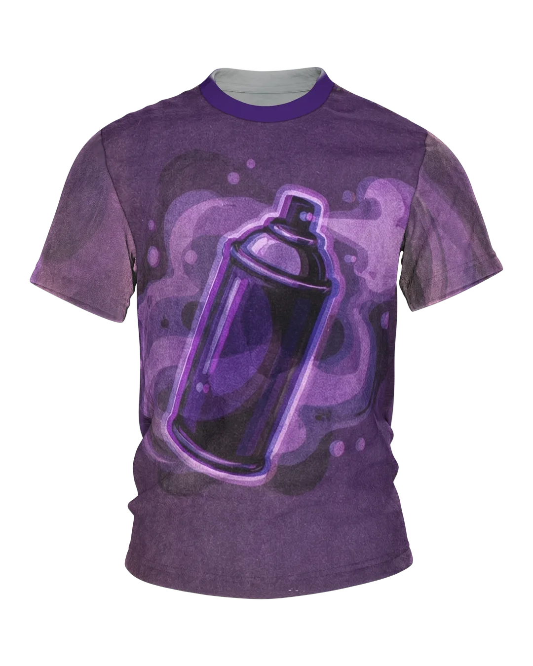 Graffiti Sprühdose T-Shirt, Retro-Dose im Violett-Nebel mit Geisterbild-Rücken