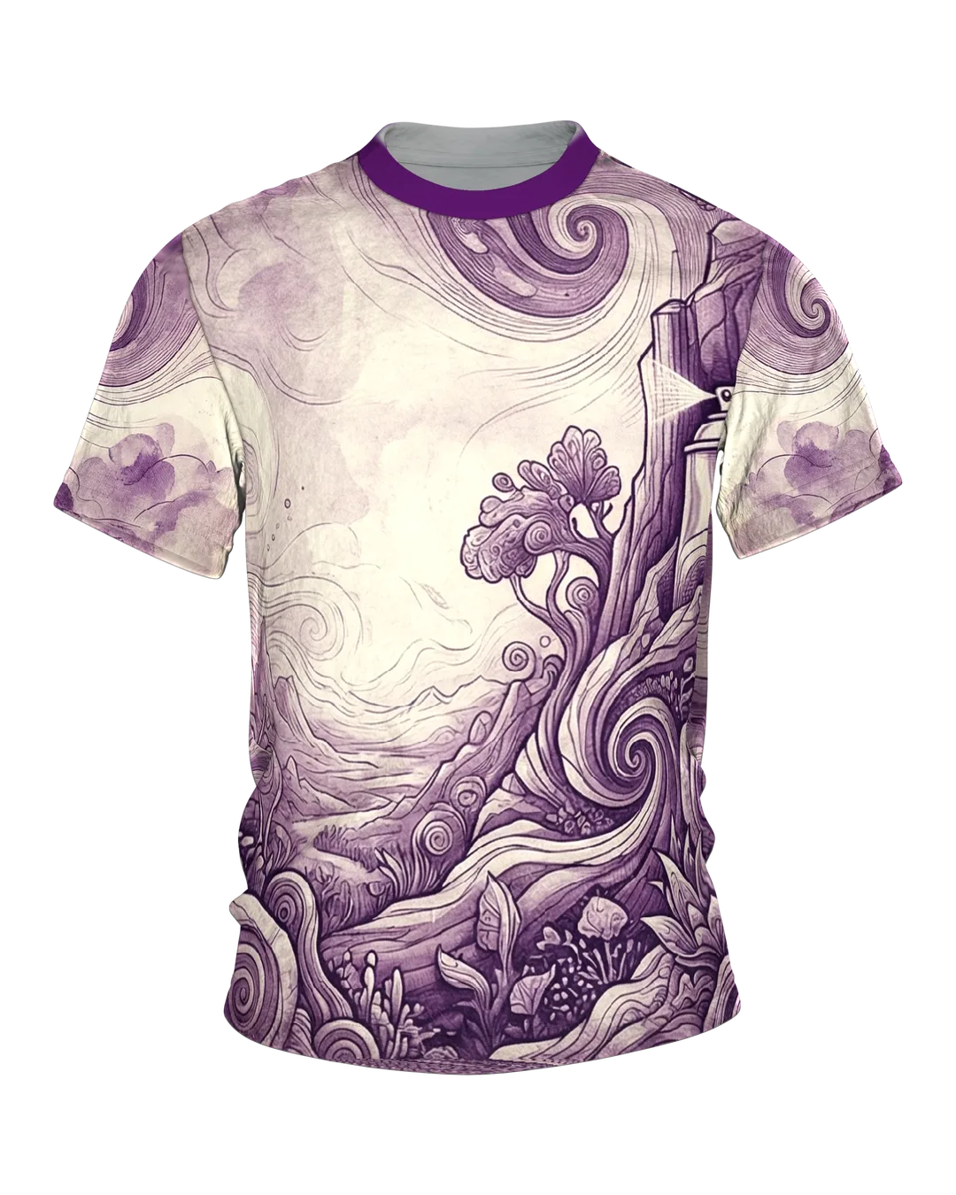 Surreale Spraydosen Landschaft T-Shirt: Violette Kunst