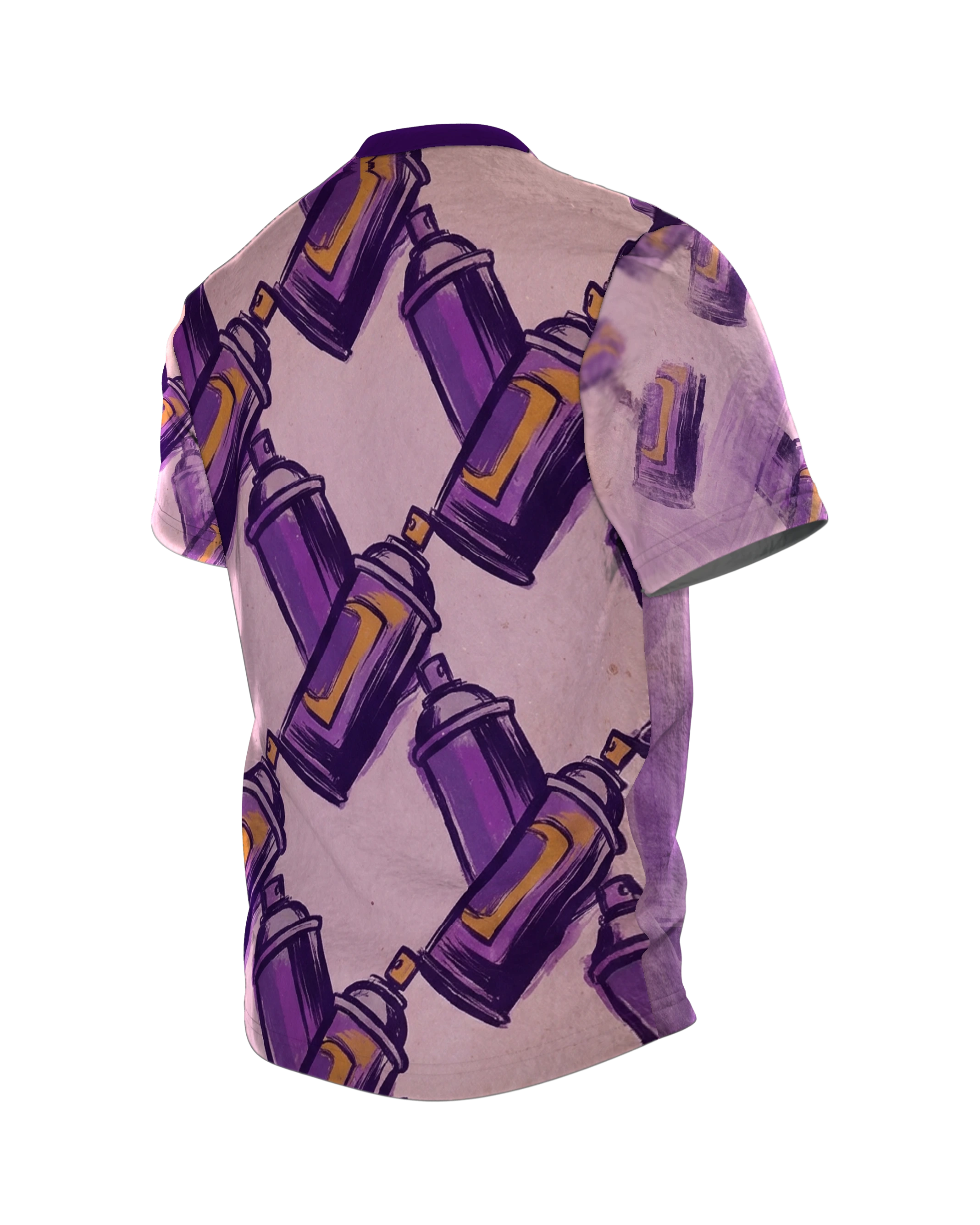 Urban Spray Cans T-Shirt: Violett & Gold, Rückseite schräg links