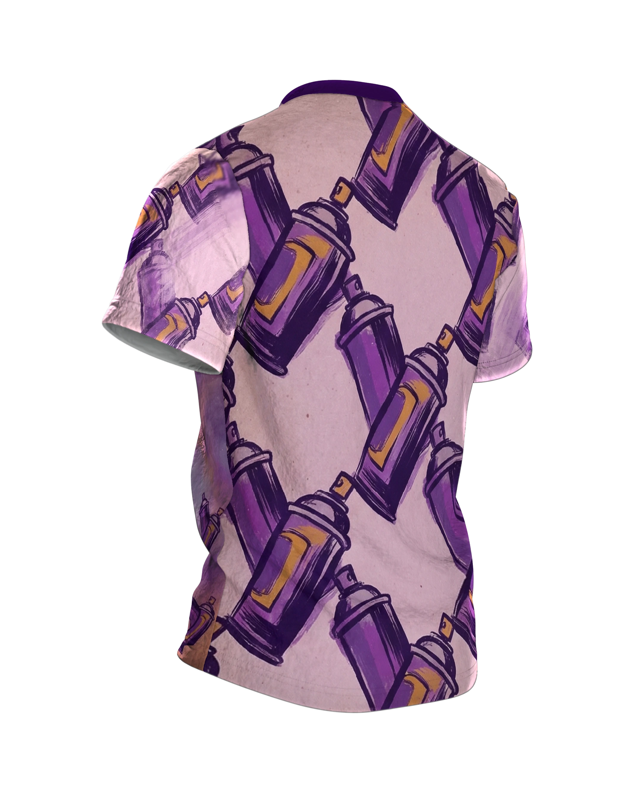 Urban Spray Cans T-Shirt: Violett & Gold, Rückseite schräg rechts