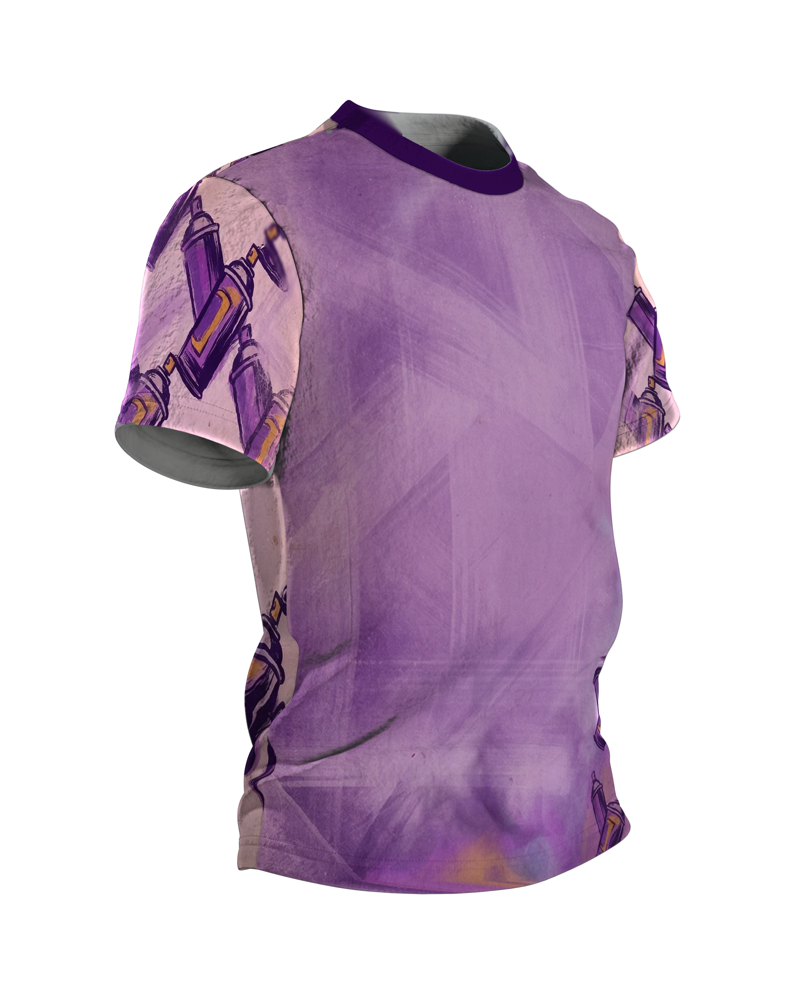 Urban Spray Cans T-Shirt: Violett & Gold, Seitenansicht links