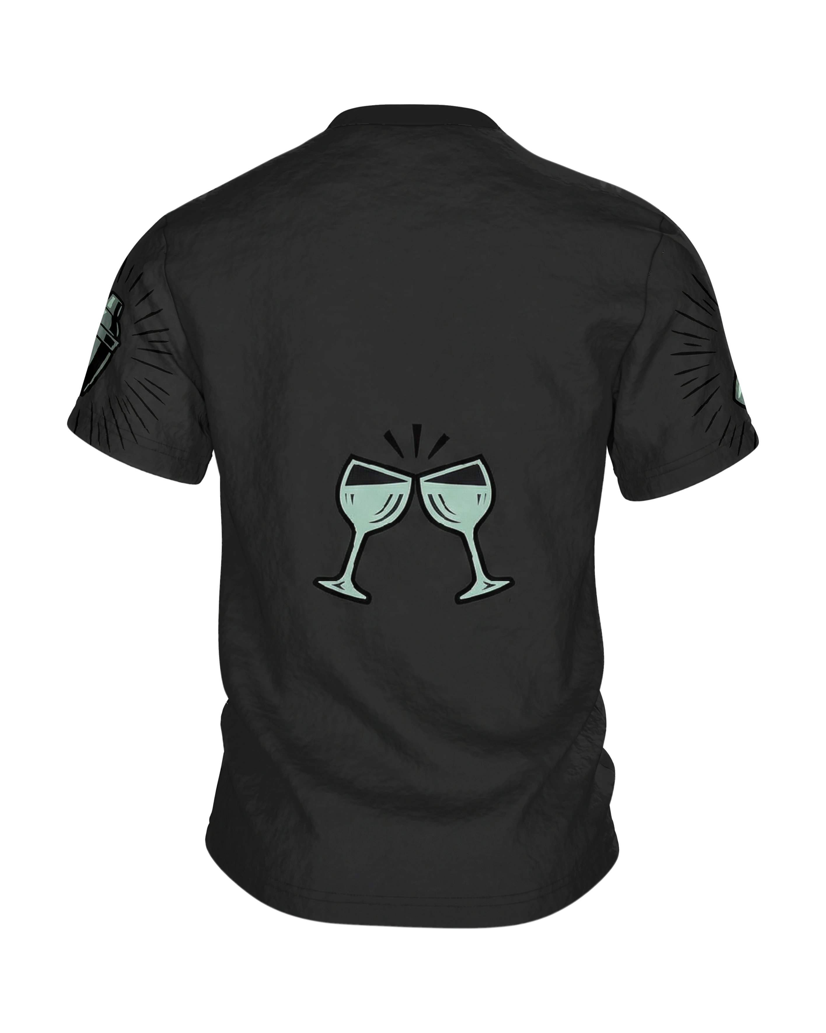 Vintage Shaker Speakeasy T-Shirt: Shaker und Gläser im Strahlenkranz, Rückseite