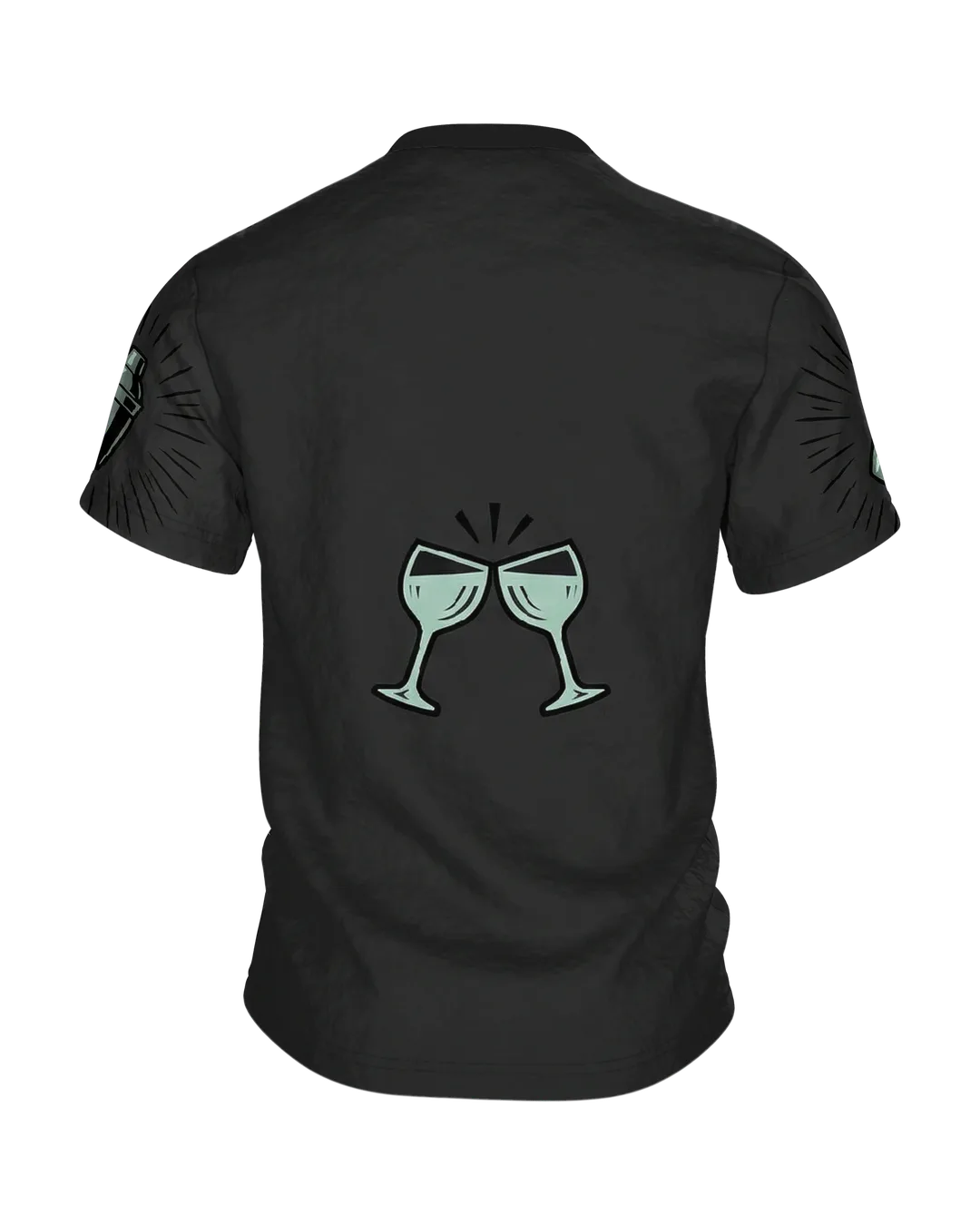 Vintage Shaker Speakeasy T-Shirt: Shaker und Gläser im Strahlenkranz, Rückseite