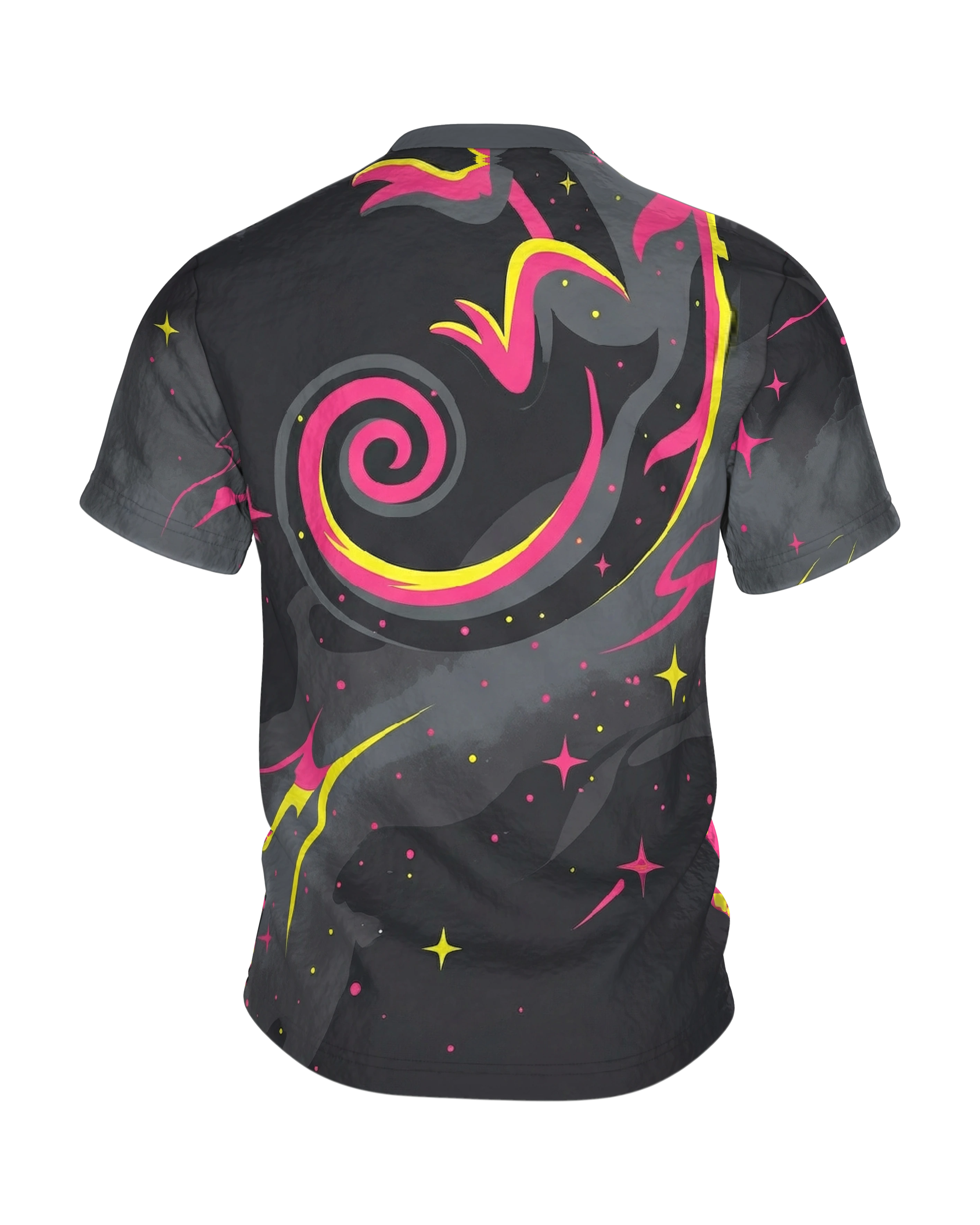 Cosmic Chamäleon T-Shirt, halb getarntes Neon-Reptil mit Spiralschwanz-Rücken, Rückseite