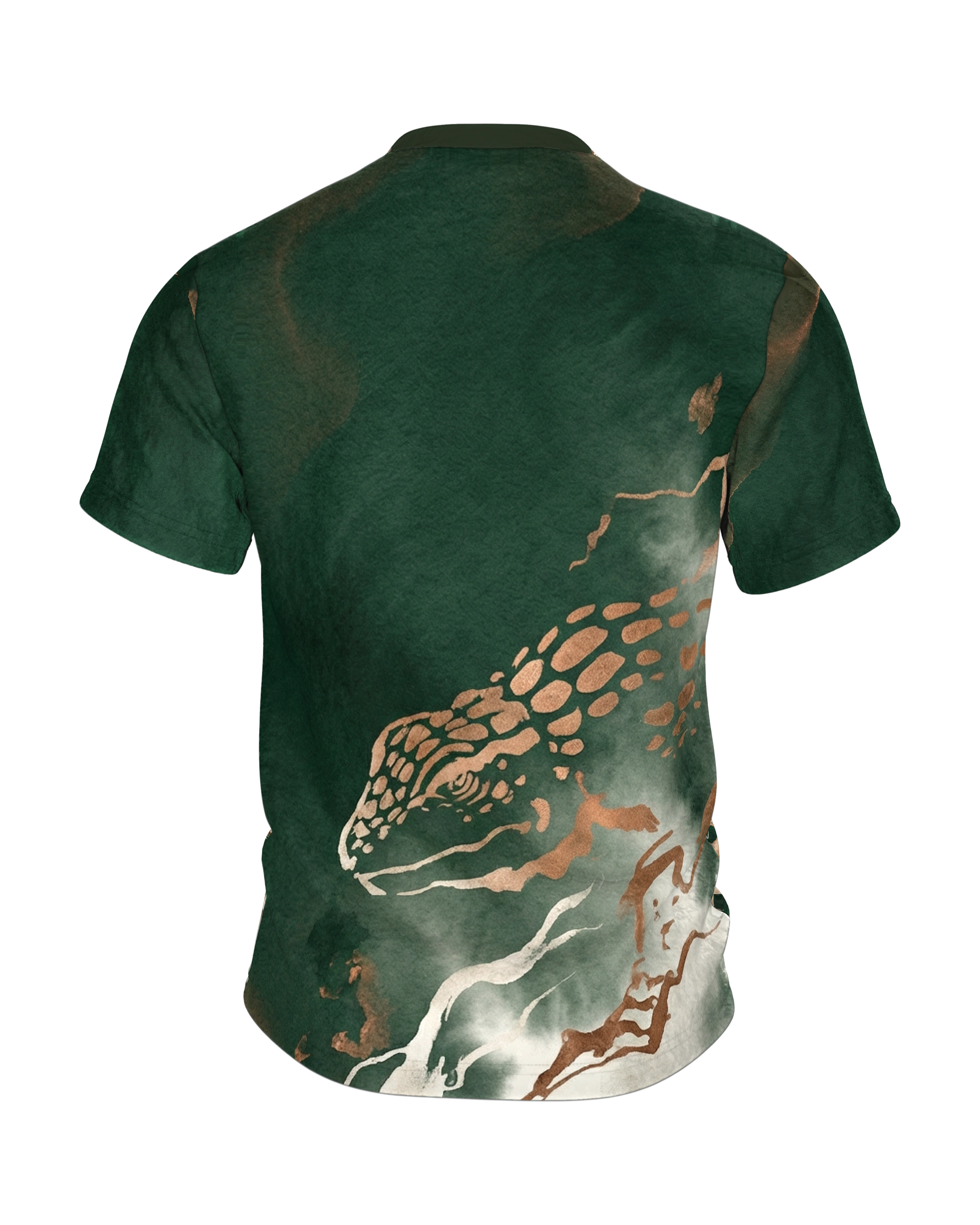 Reptilien Aquarell T-Shirt: Gecko und Chamäleon in Grün und Kupfer, Rückseite
