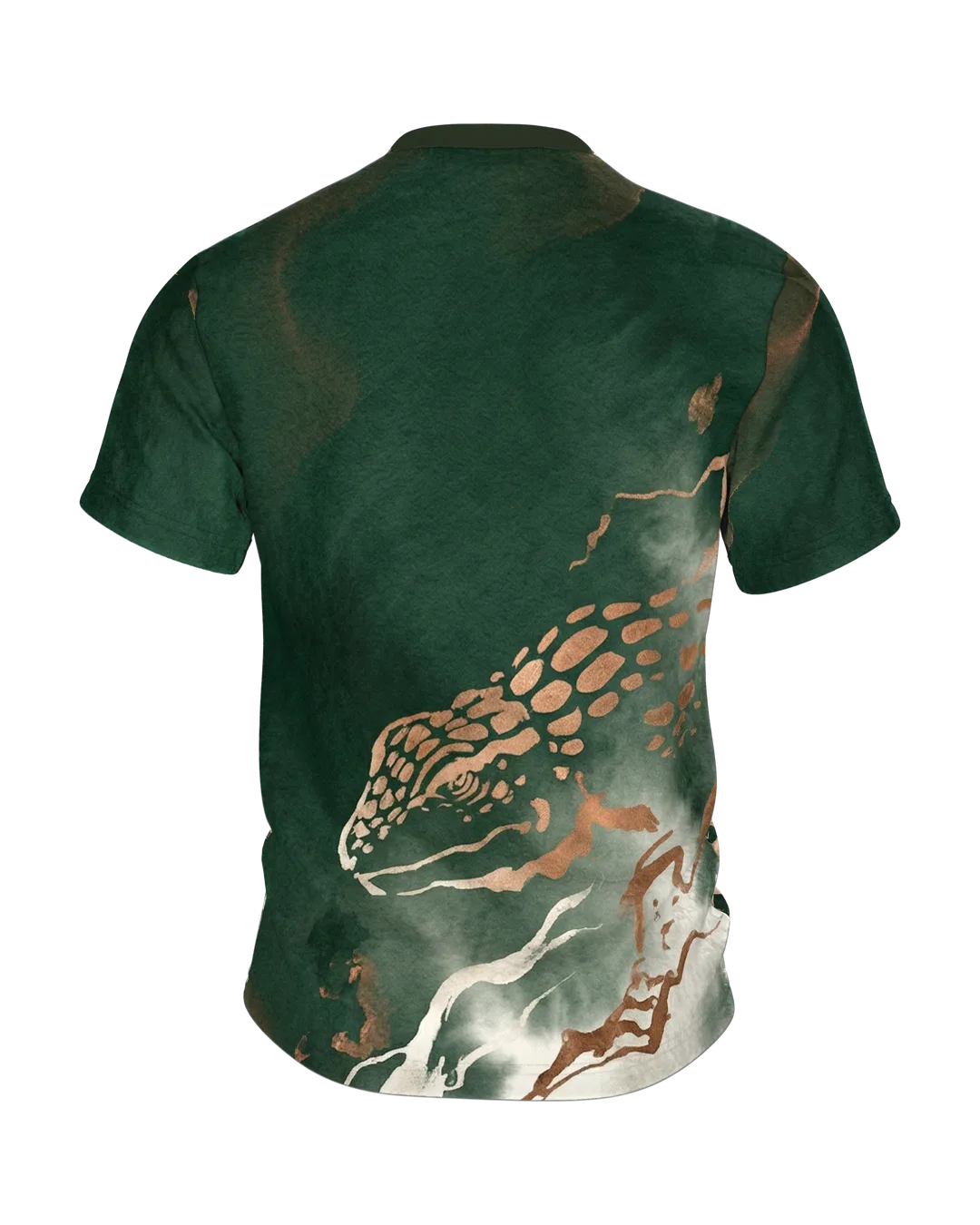 Reptilien Aquarell T-Shirt: Gecko und Chamäleon in Grün und Kupfer, Rückseite