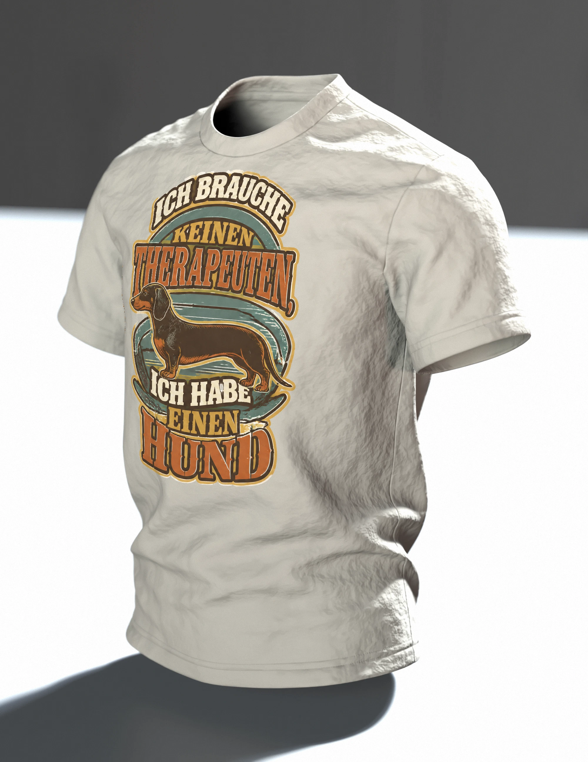 Hund Therapeut Spruch T-Shirt: Lustiges Vintage Dackel Design, Im Raum, schräg