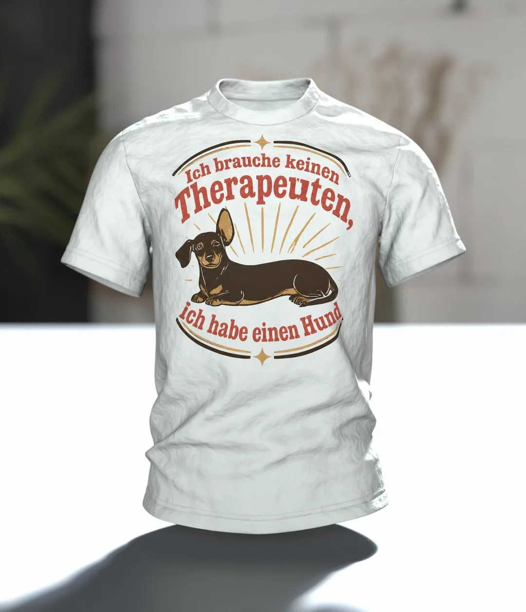 Hundespruch T-Shirt: Ich brauche keinen Therapeuten Vintage Design, Im Raum