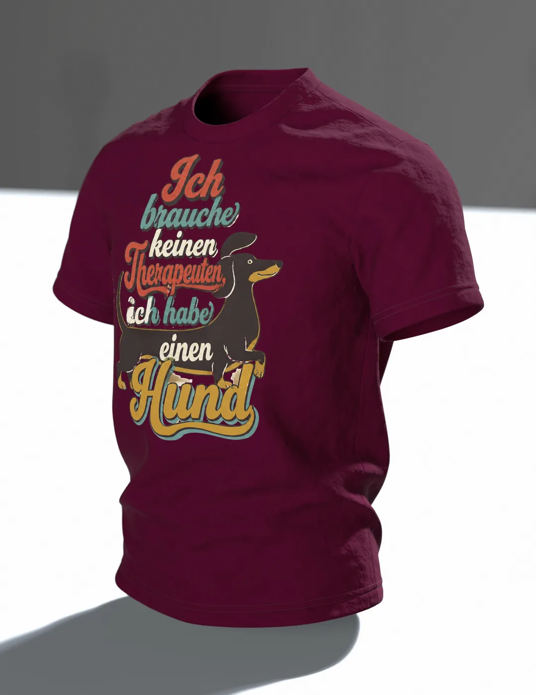 Hund Spruch 'Kein Therapeut' T-Shirt: Witziges Vintage Dackel Design, Im Raum, schräg