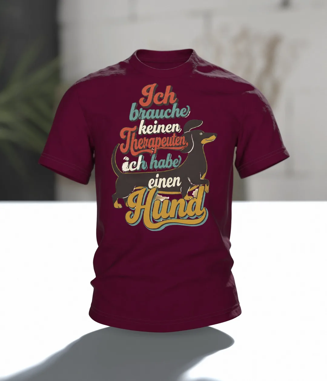 Hund Spruch 'Kein Therapeut' T-Shirt: Witziges Vintage Dackel Design, Im Raum