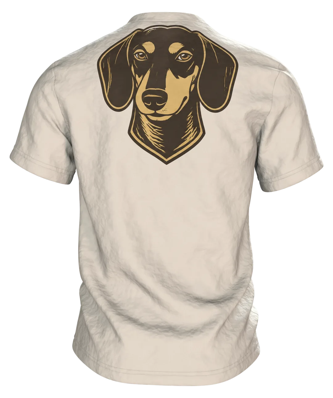 Hunde Spruch T-Shirt: „Ich brauche keinen Therapeuten, ich habe einen Hund“, Dackel im Retro-Schriftbild, hinten Dackelkopf, Rückseite