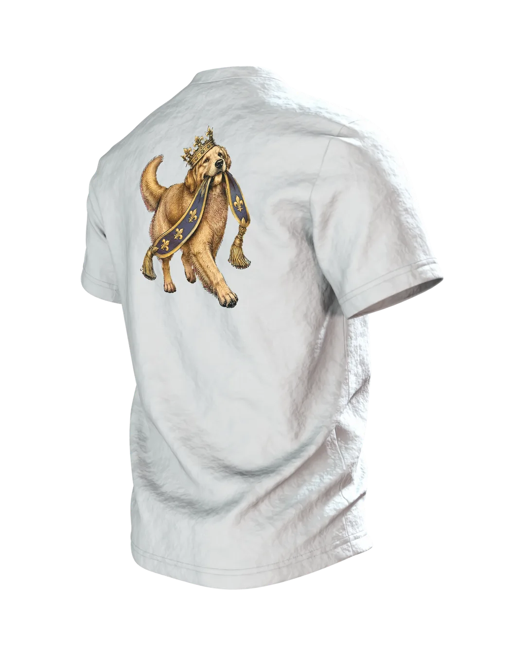Mops mit Krone T-Shirt, Entwurfsfassung, Rückseite schräg links