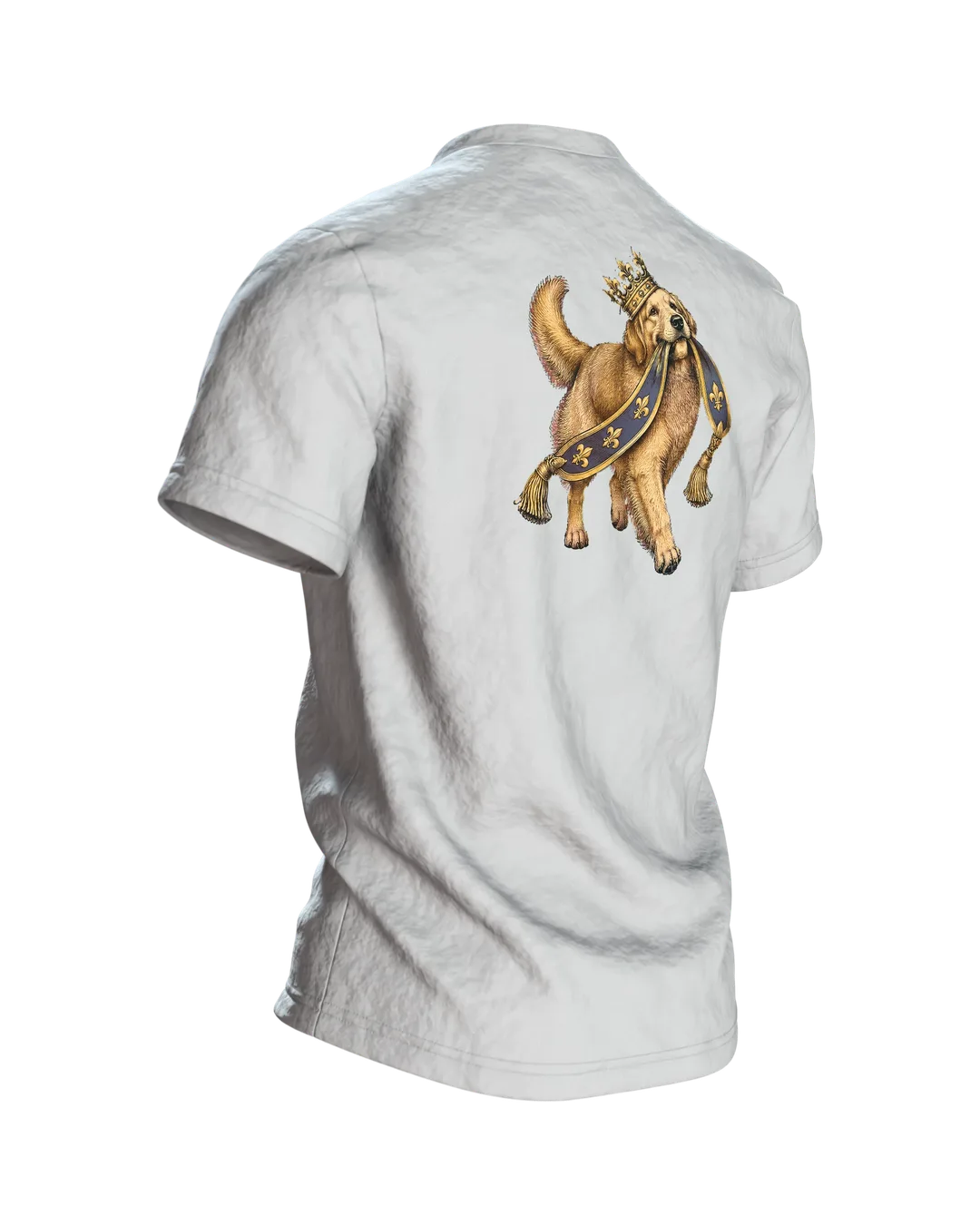 Mops mit Krone T-Shirt, Entwurfsfassung, Rückseite schräg rechts