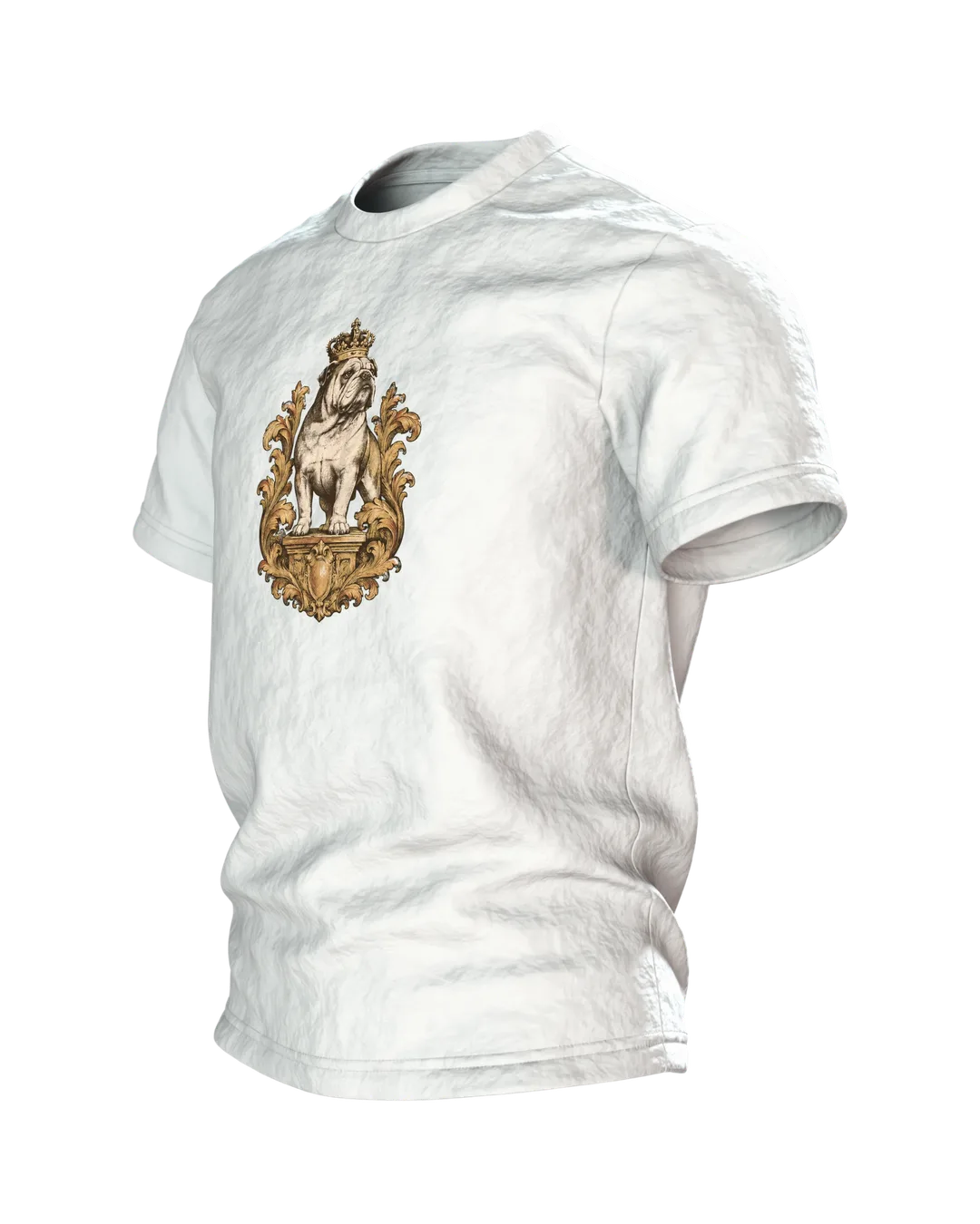 Mops mit Krone T-Shirt, Entwurfsfassung, Seitenansicht rechts