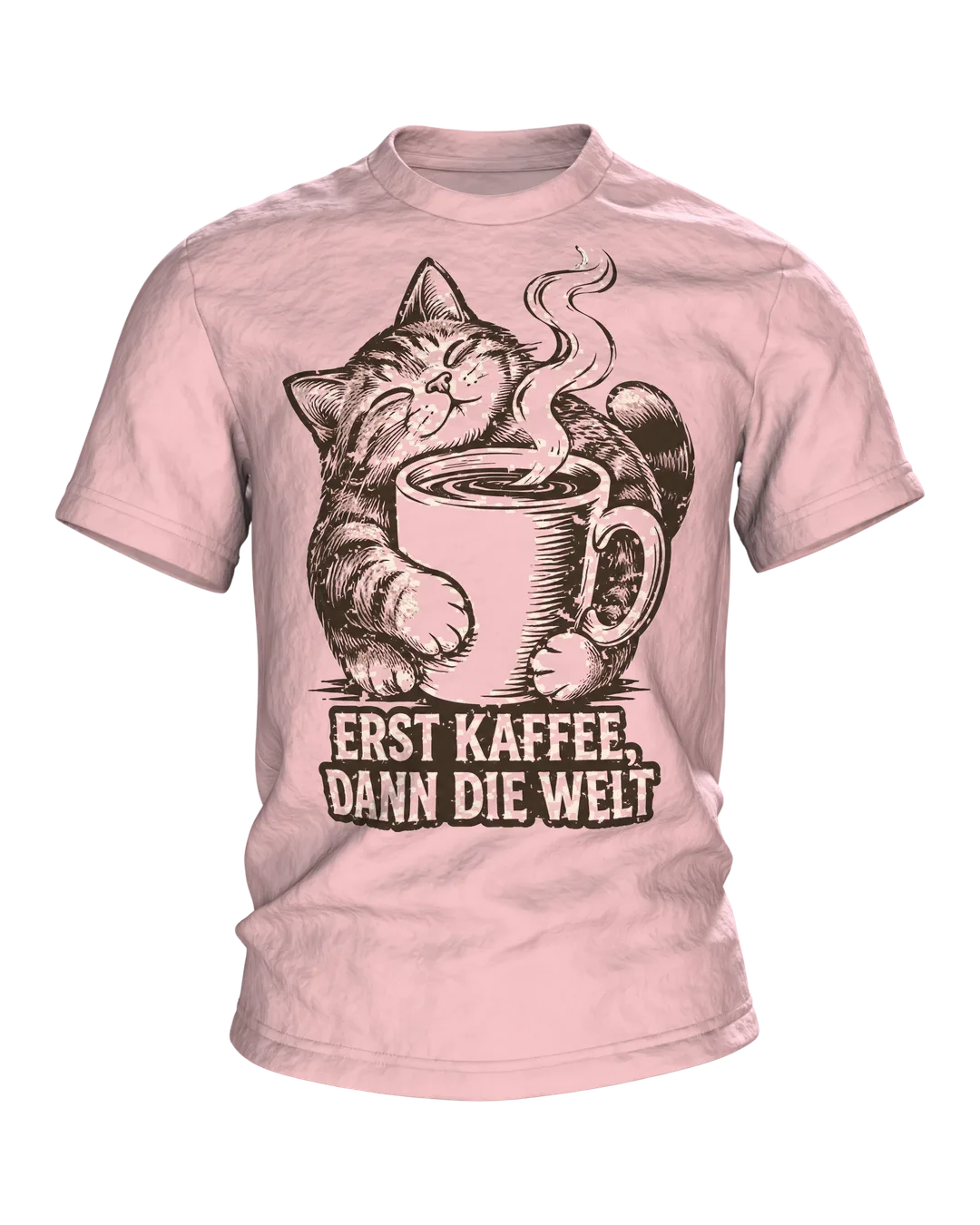 Katze Kaffee Welt T-Shirt: Linienkunst für Morgenrituale