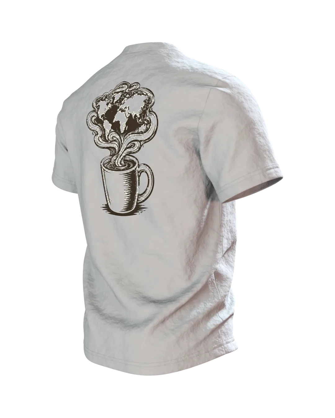 Katze Kaffee Welt T-Shirt: Linienkunst für Morgenrituale, Rückseite schräg links