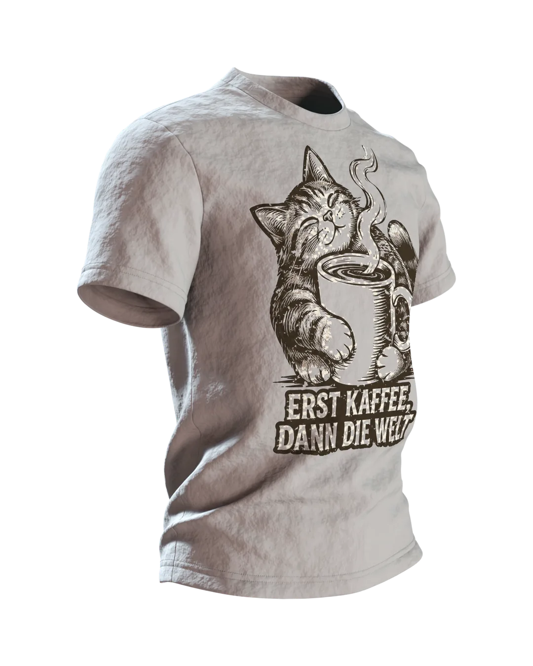Katze Kaffee Welt T-Shirt: Linienkunst für Morgenrituale, Seitenansicht links