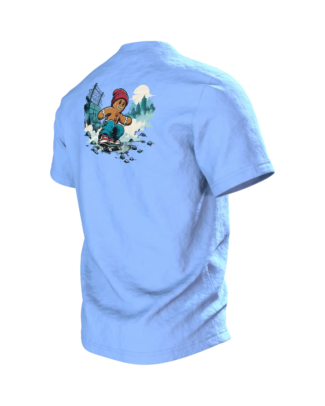 Lebkuchenmann Skater T-Shirt, Entwurfsfassung, Back, angled left